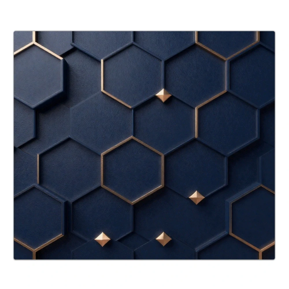 Skleněná ochranná deska za sporák a linku – Tmavě modré hexagony | 60 × 52 cm