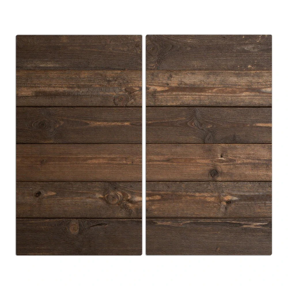 Skleněná ochranná deska za sporák a linku – Hnědé dřevo | 2 × 30 × 52 cm (sada 2 ks)