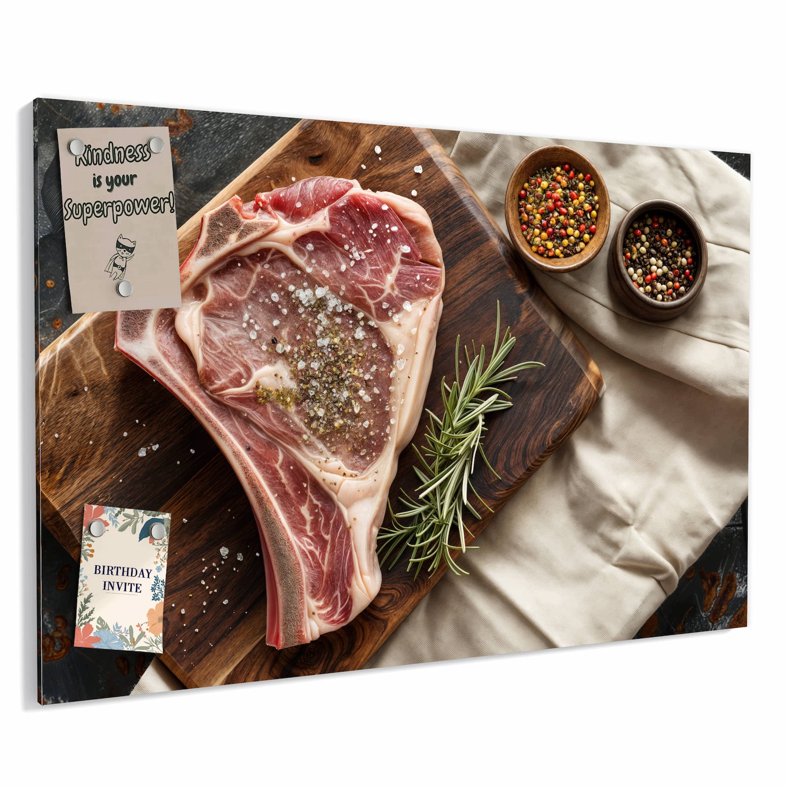 Magnetická tabule – obraz na zeď Steak na dřevěném prkénku | 60 × 40 cm