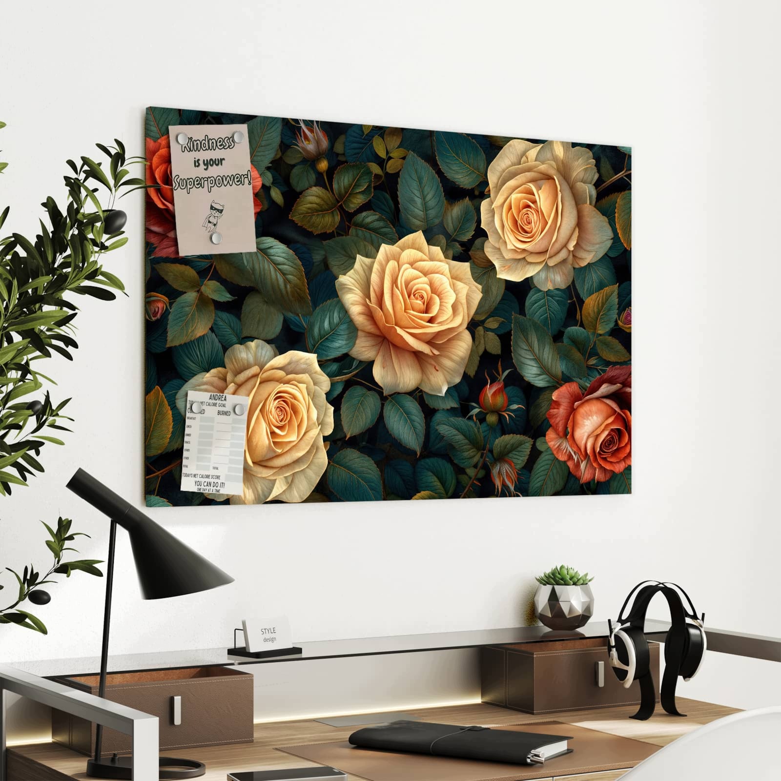 Magnetická tabule – obraz na zeď Růžový květinový vzor | 90 × 60 cm