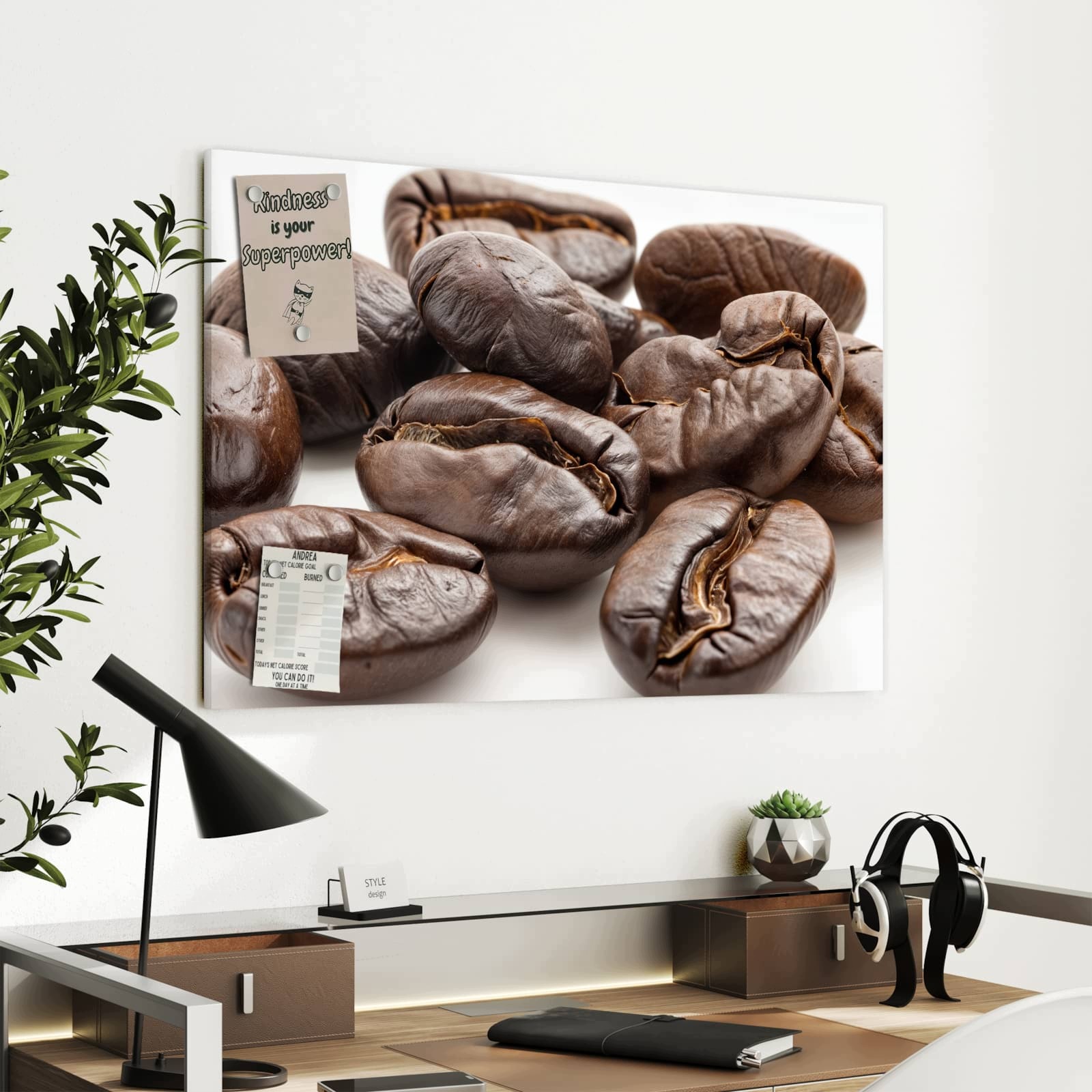 Magnetická tabule – obraz na zeď Tiché zátiší se zrnky kávy | 90 × 60 cm
