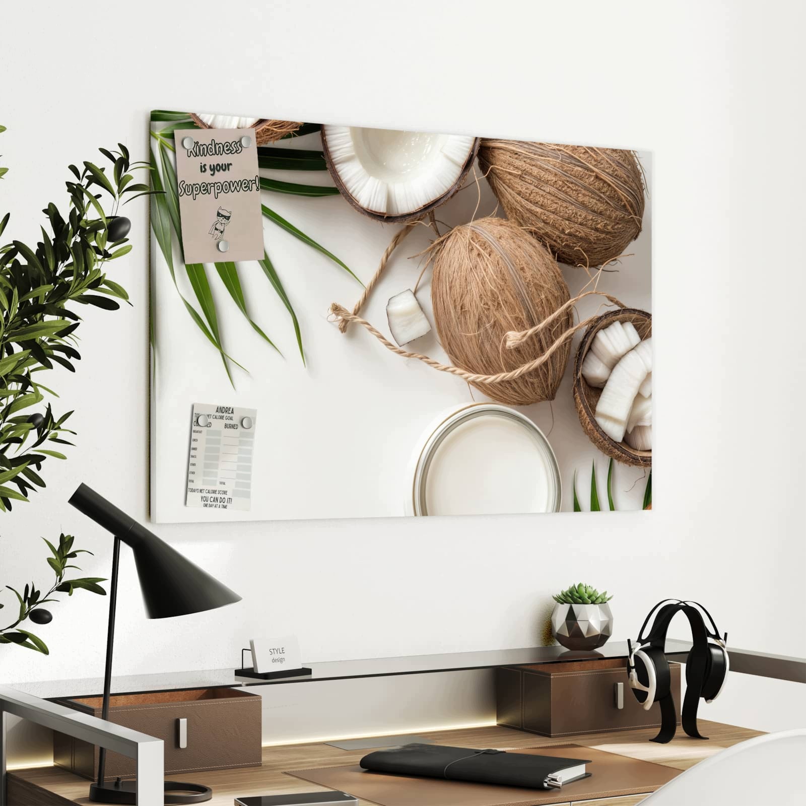 Magnetická tabule – obraz na zeď Kokosy a listy | 90 × 60 cm