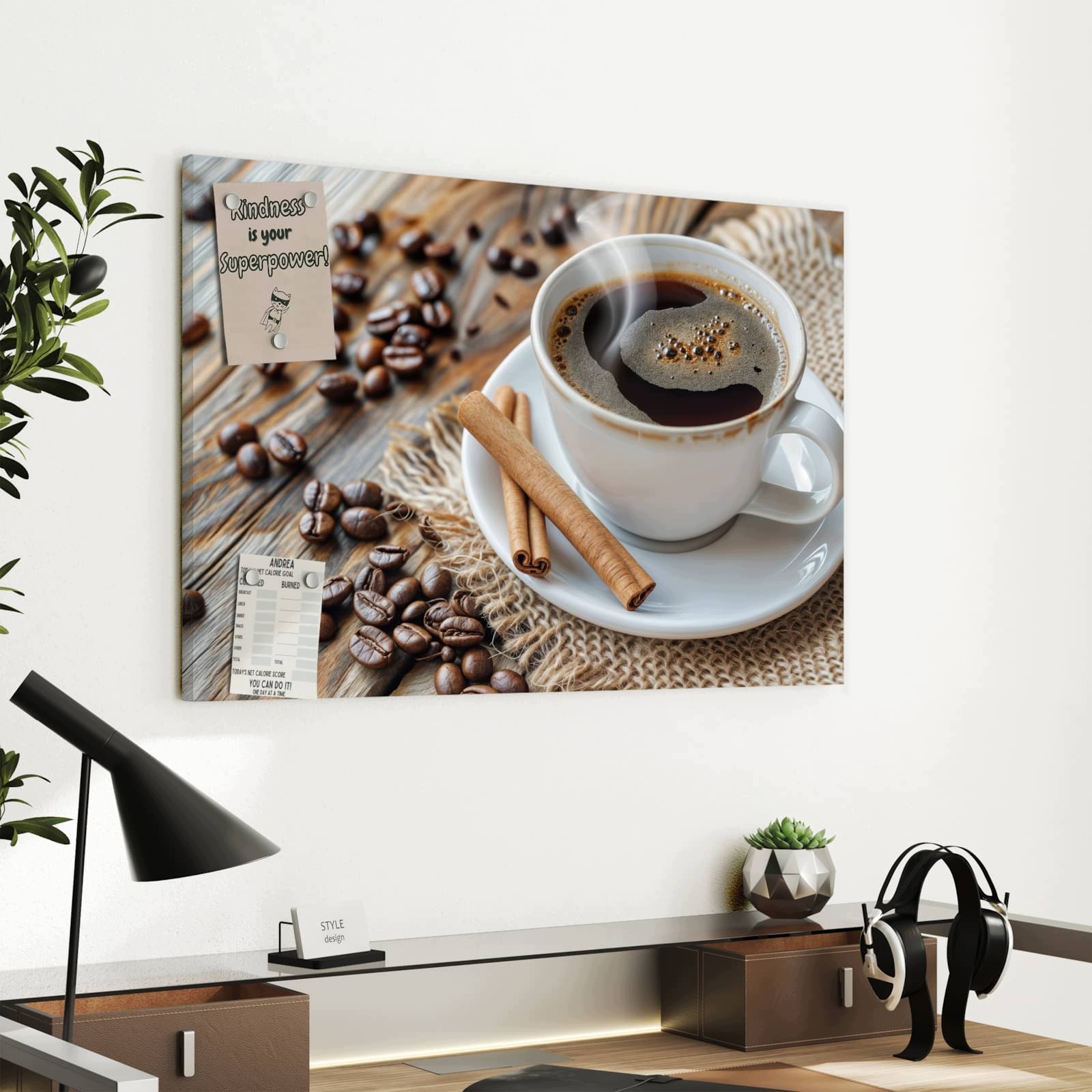 Magnetická tabule – obraz na zeď Káva a skořice – motiv 1 | 60 × 40 cm