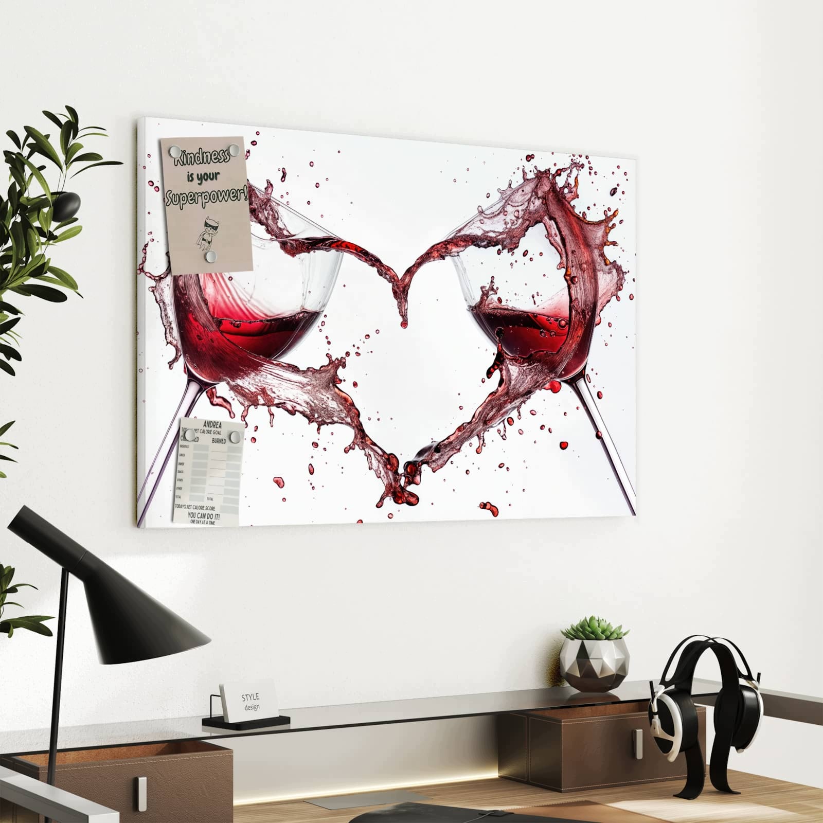 Magnetická tabule – obraz na zeď Skleničky do vína srdce | 60 × 40 cm
