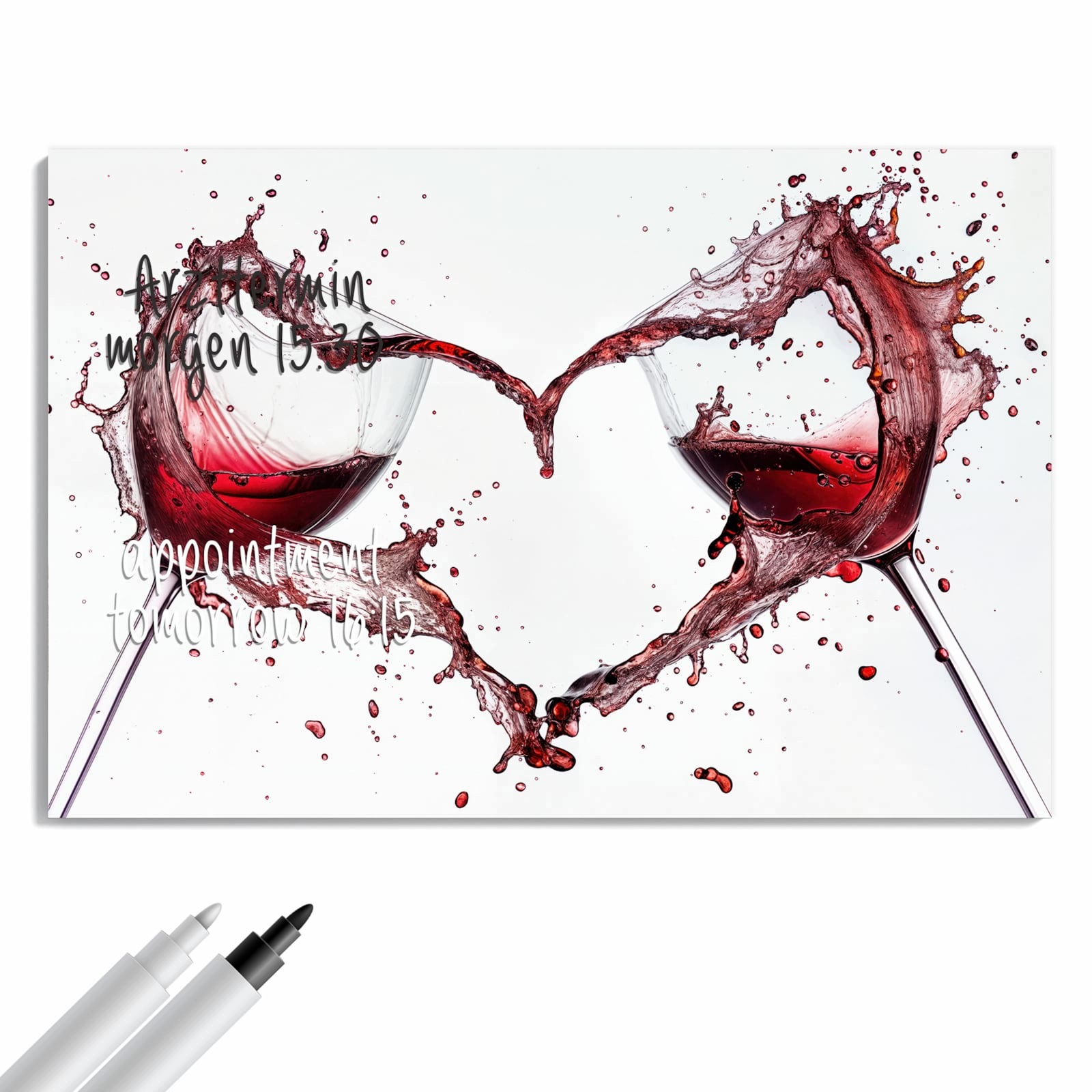 Magnetická tabule – obraz na zeď Skleničky do vína srdce | 90 × 60 cm