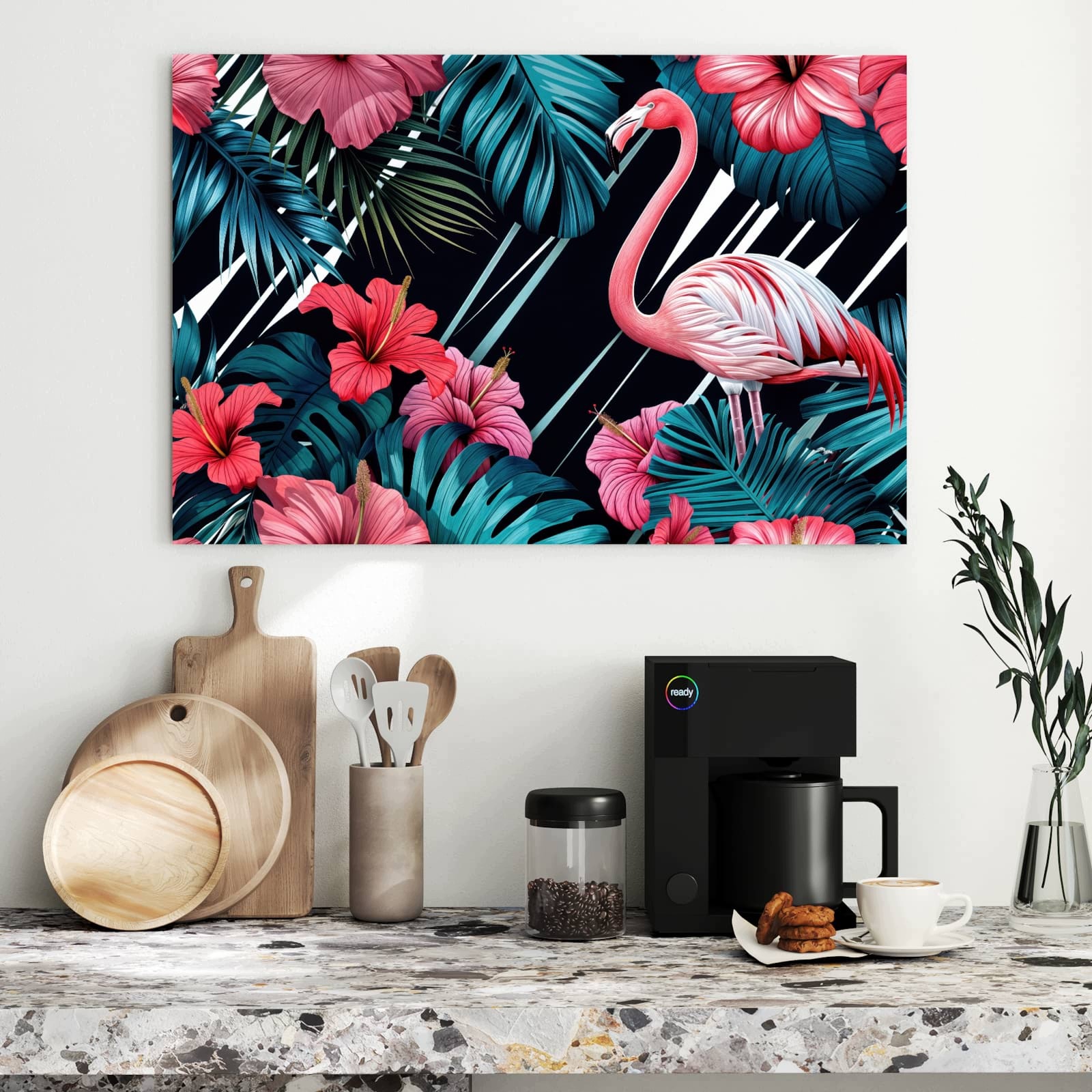 Magnetická tabule – obraz na zeď Plameňák ráj | 90 × 60 cm