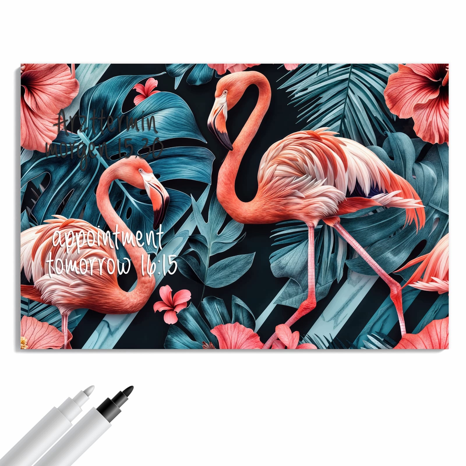 Magnetická tabule – obraz na zeď Plameňáci a květiny | 60 × 40 cm