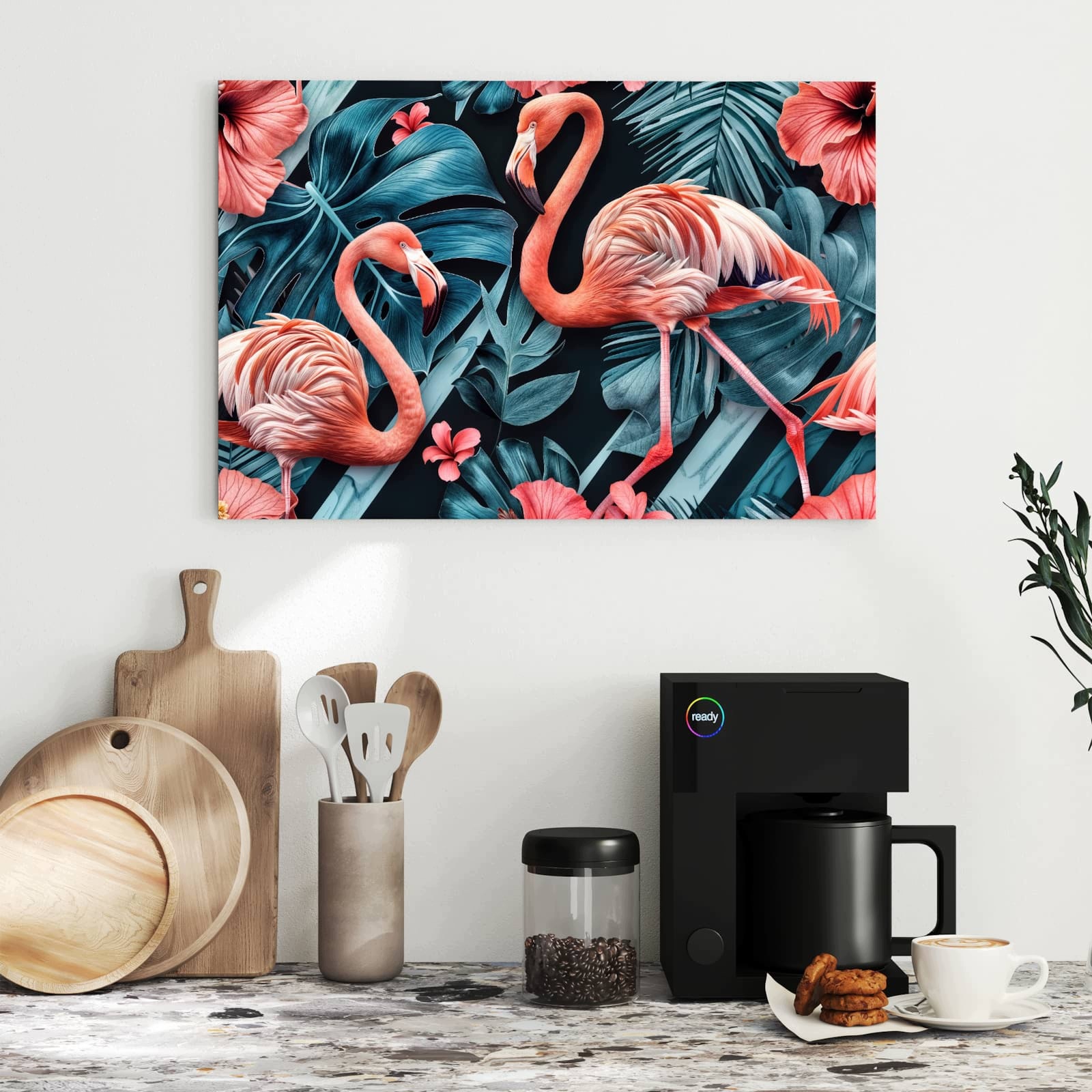 Magnetická tabule – obraz na zeď Plameňáci a květiny | 60 × 40 cm