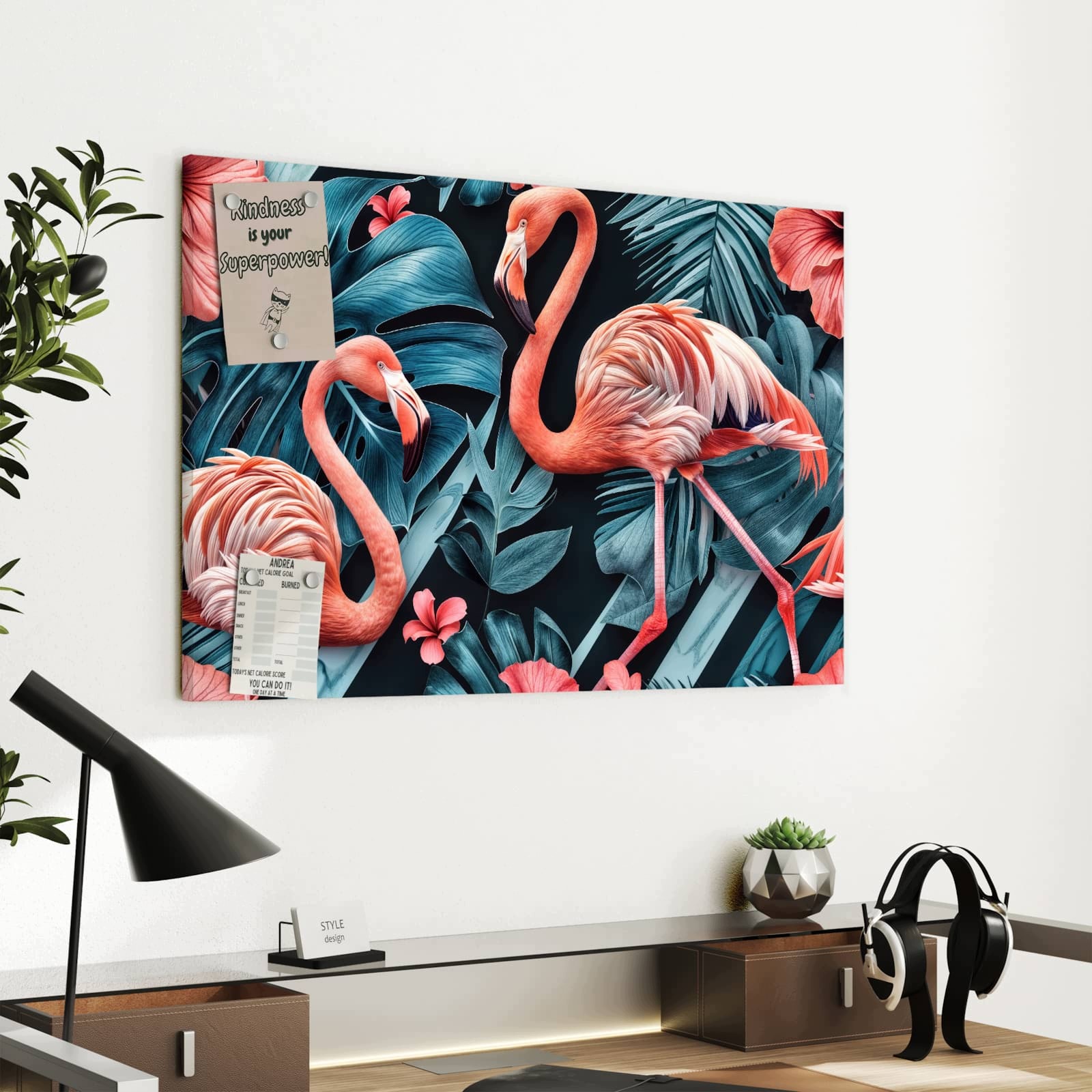 Magnetická tabule – obraz na zeď Plameňáci a květiny | 60 × 40 cm