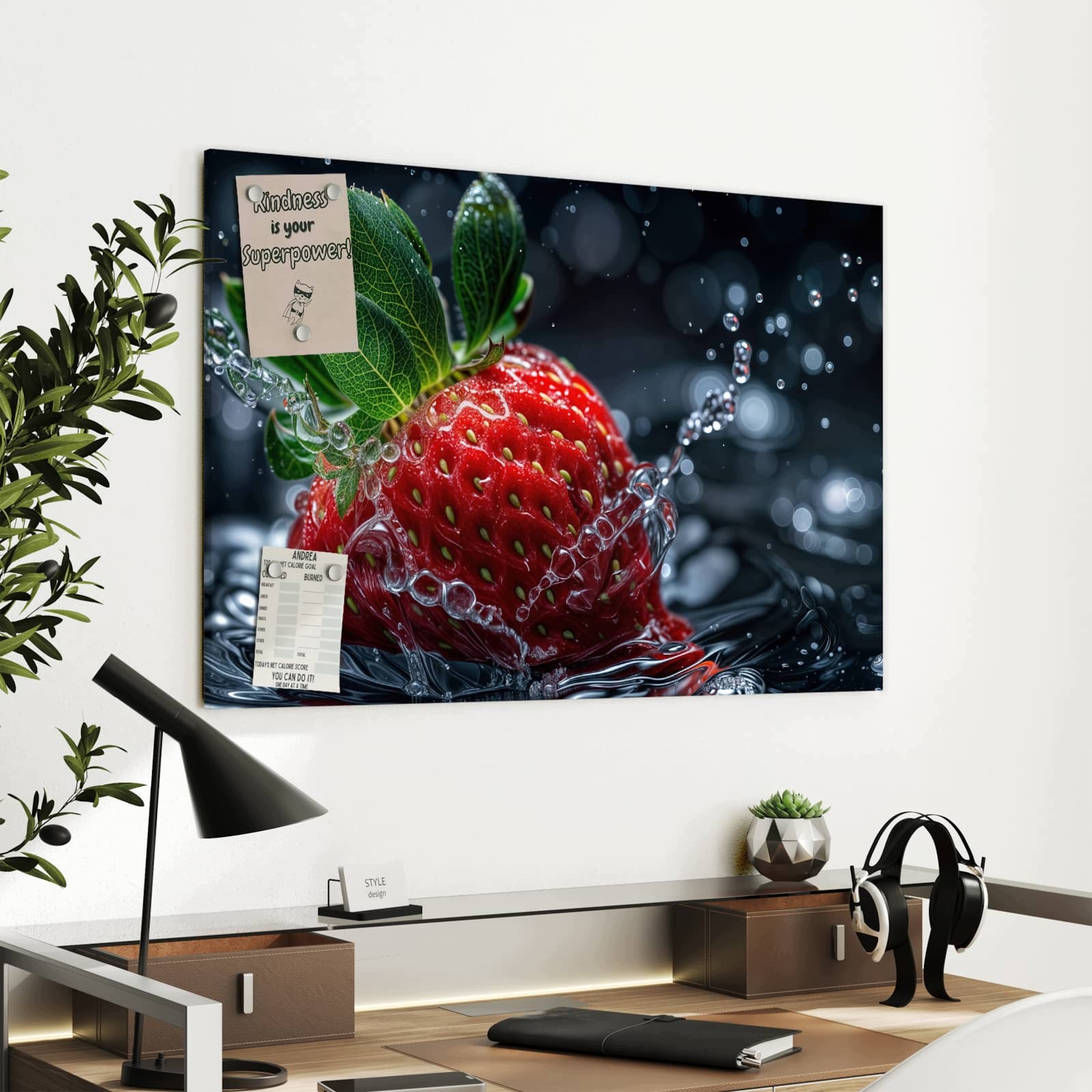 Magnetická tabule – obraz na zeď Jahoda ve vodě | 90 × 60 cm