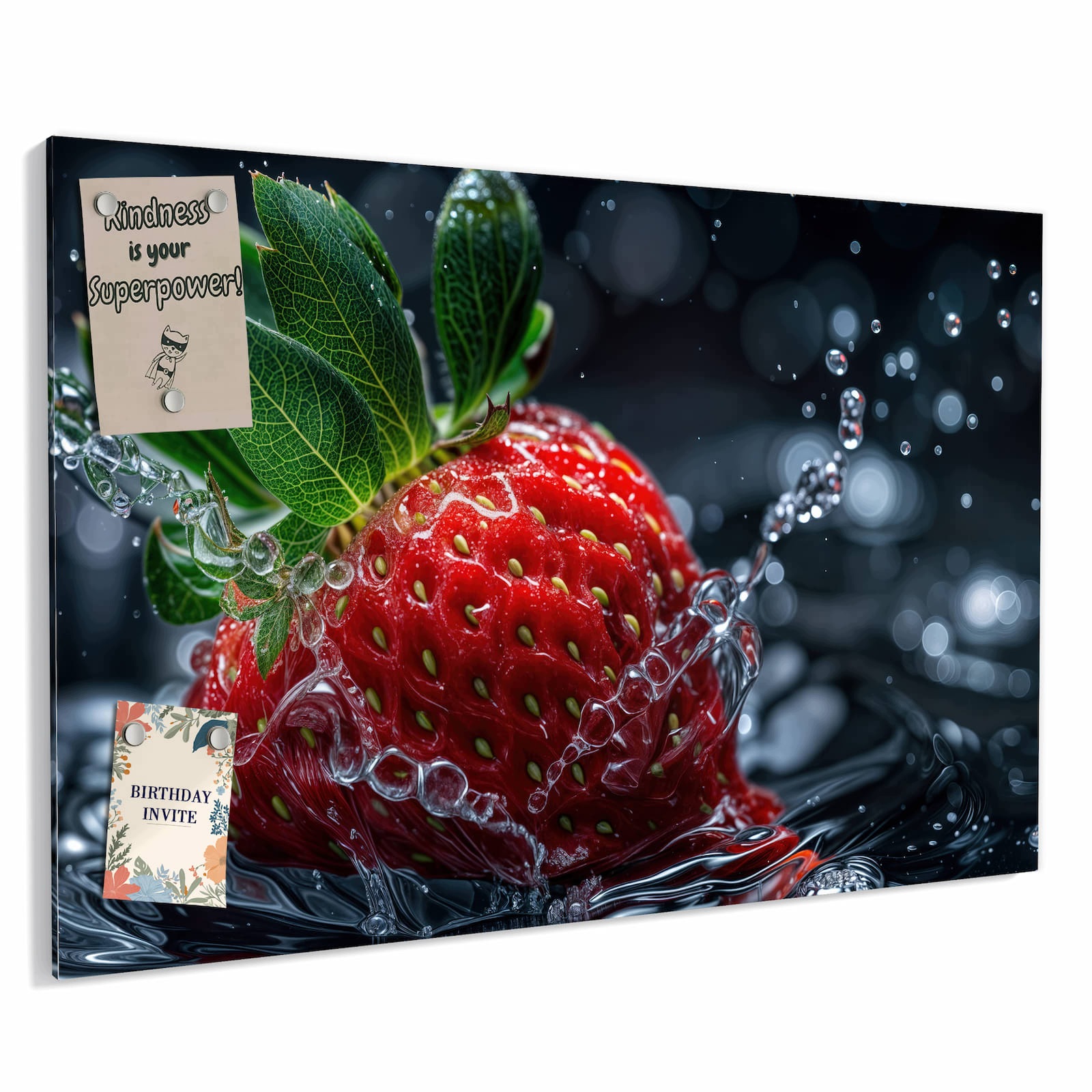 Magnetická tabule – obraz na zeď Jahoda ve vodě | 90 × 60 cm