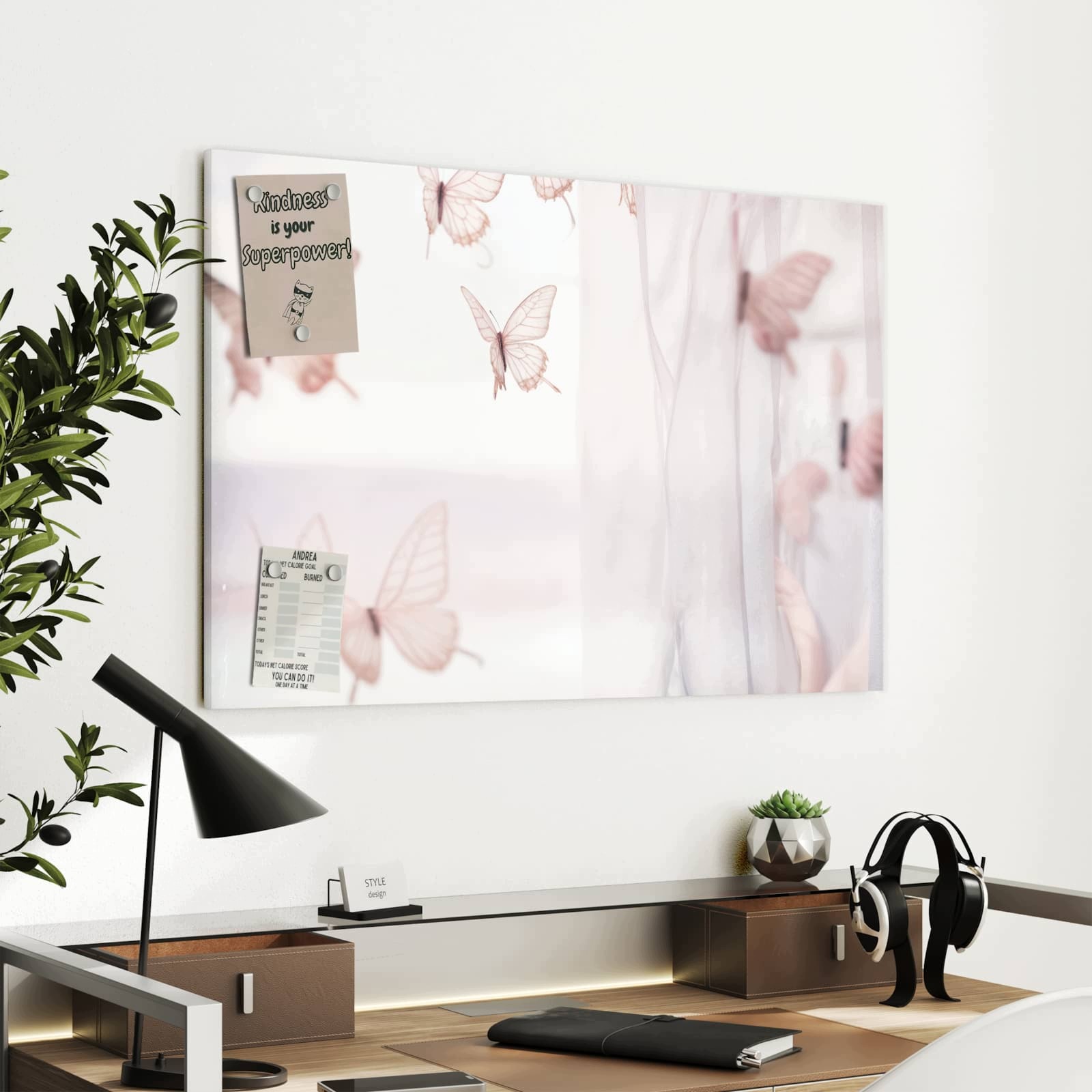 Magnetická tabule – obraz na zeď Motýli na závěsu | 90 × 60 cm