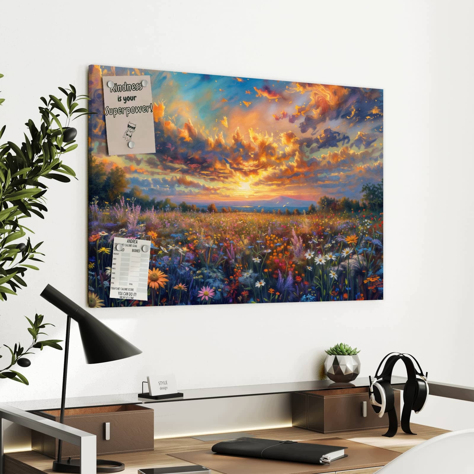 Magnetická tabule – obraz na zeď Večerní louka s divokými květinami | 90 × 60 cm