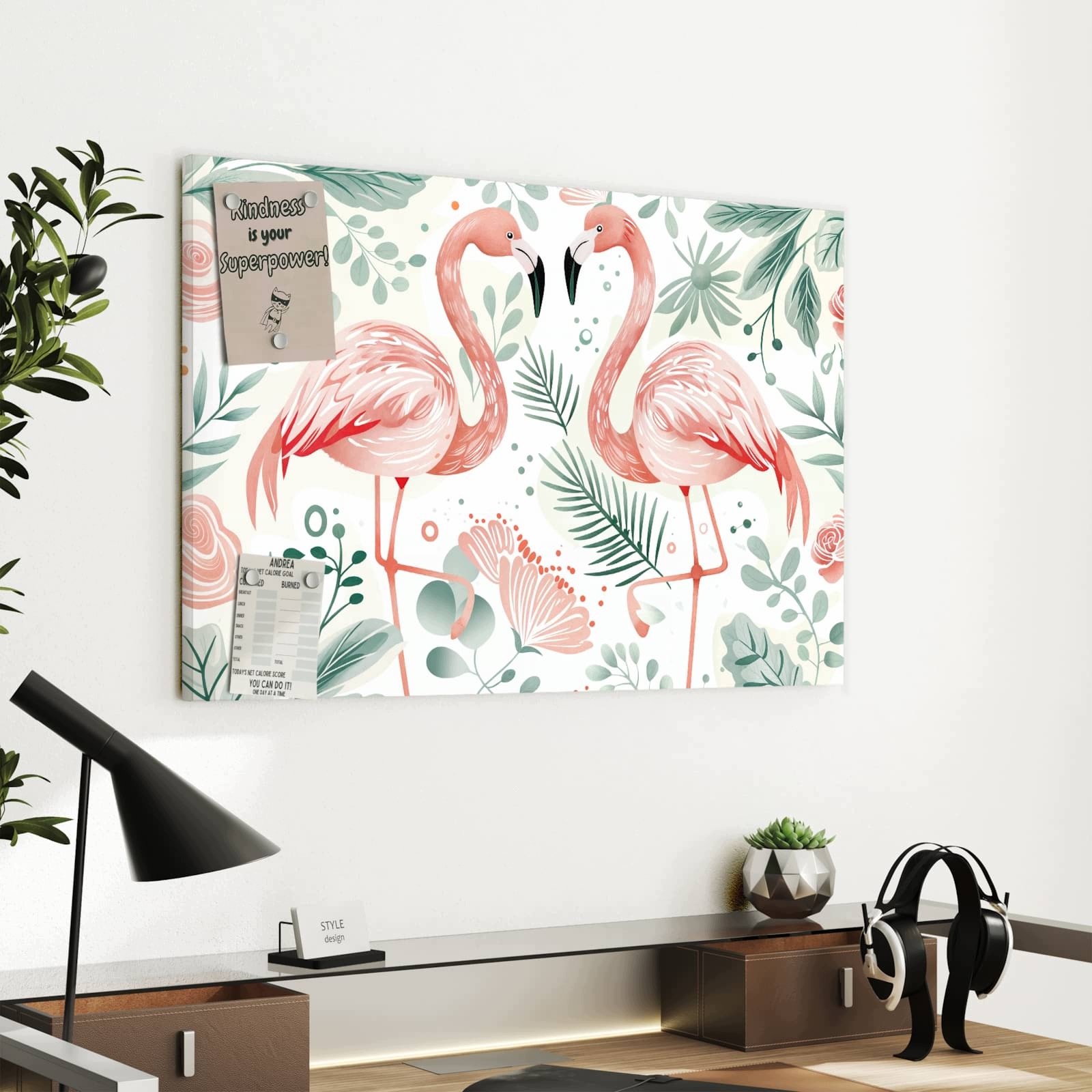 Magnetická tabule – obraz na zeď Plameňák listy | 60 × 40 cm