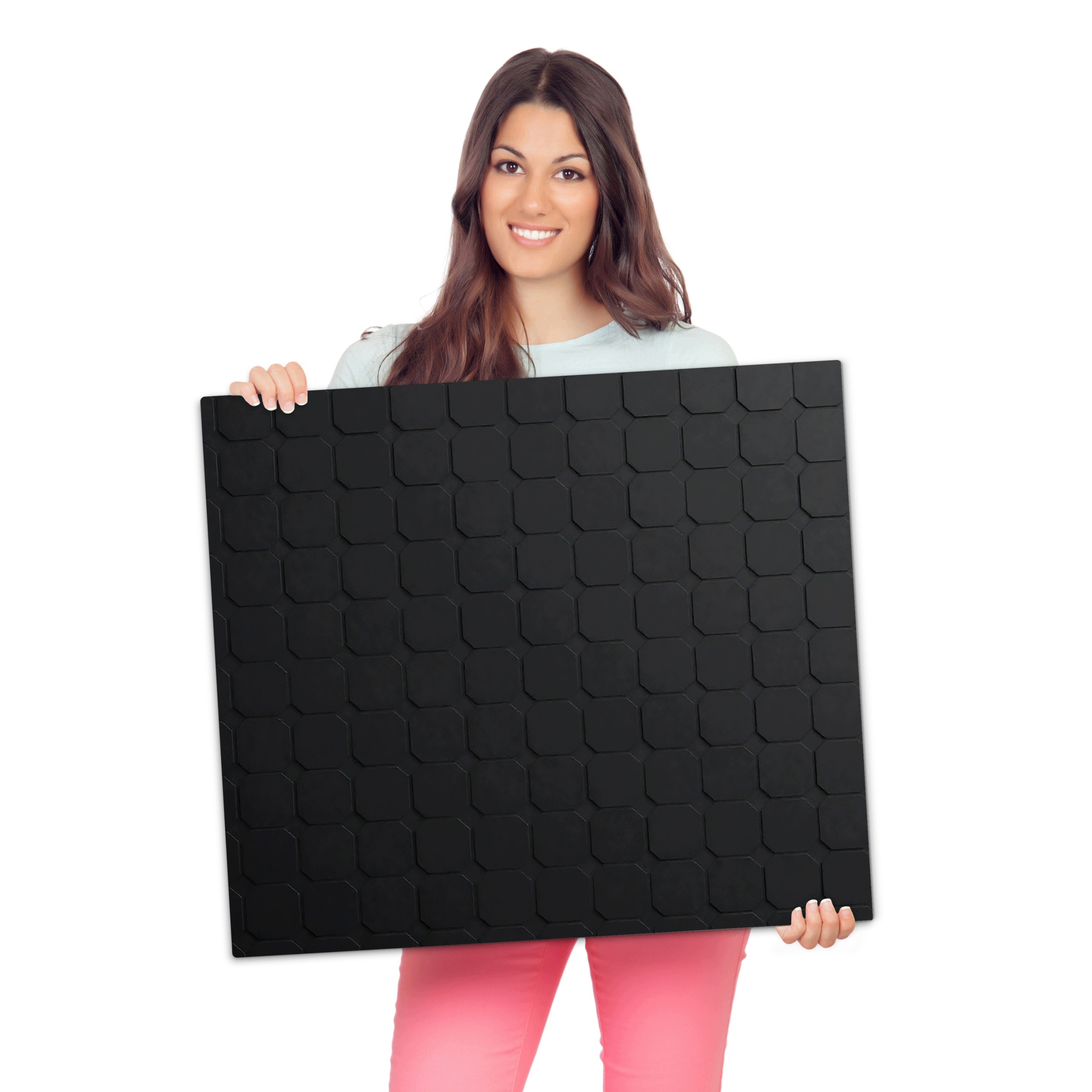 Skleněná ochranná deska za sporák a linku – Černé dlaždice | 60 × 52 cm