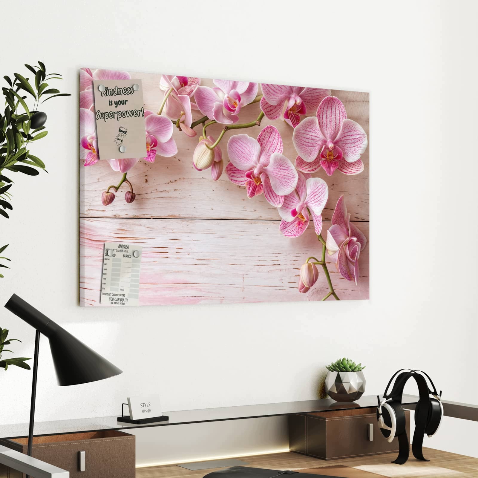 Magnetická tabule – obraz na zeď Orchideje na stole | 60 × 40 cm