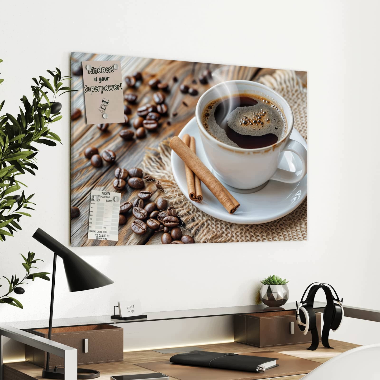 Magnetická tabule – obraz na zeď Káva a skořice – motiv 1 | 90 × 60 cm