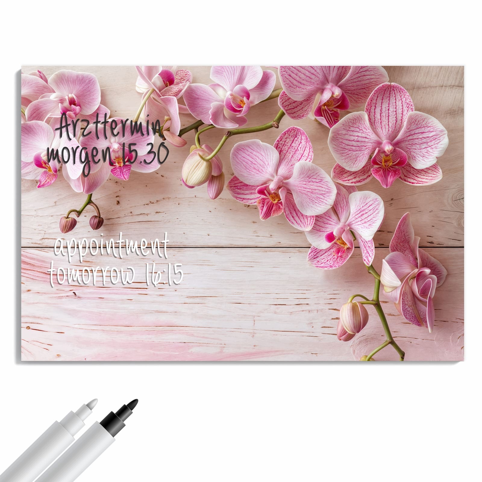 Magnetická tabule – obraz na zeď Orchideje na stole | 90 × 60 cm