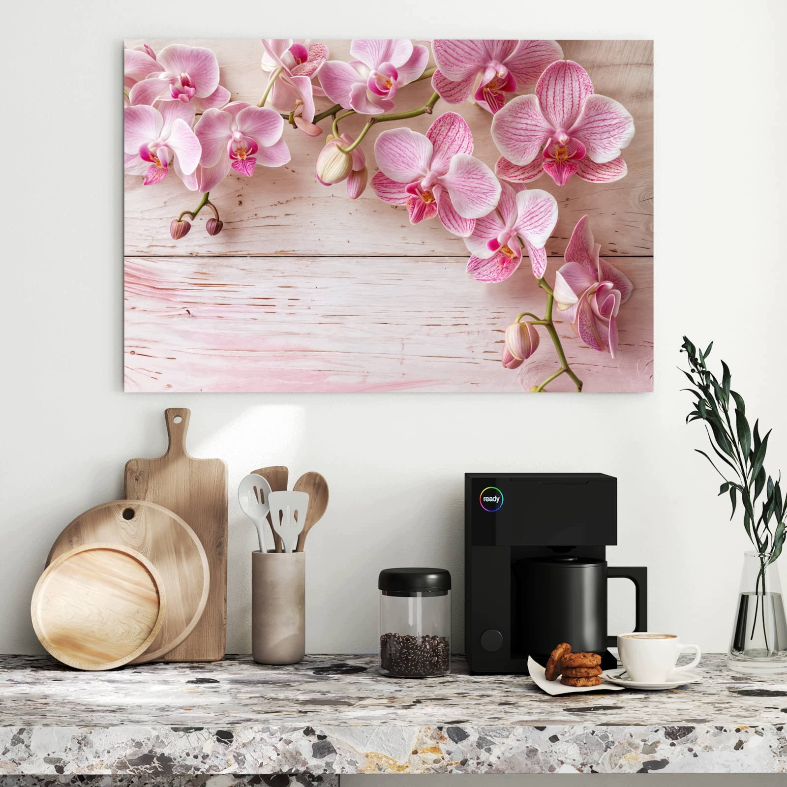 Magnetická tabule – obraz na zeď Orchideje na stole | 90 × 60 cm