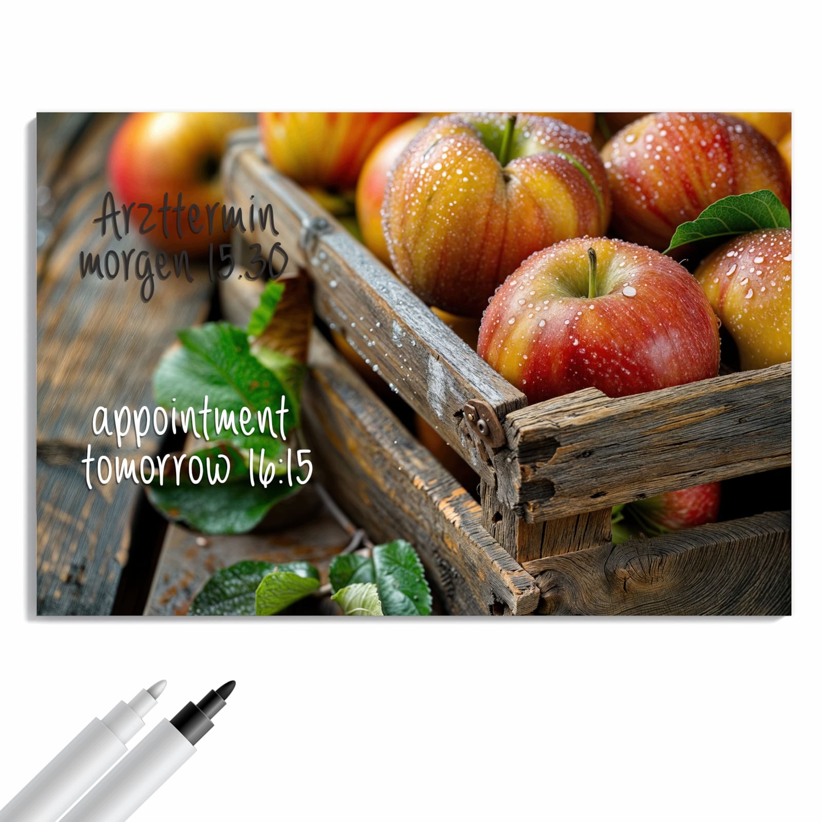 Magnetická tabule – obraz na zeď Jablka v dřevěné bedýnce | 60 × 40 cm