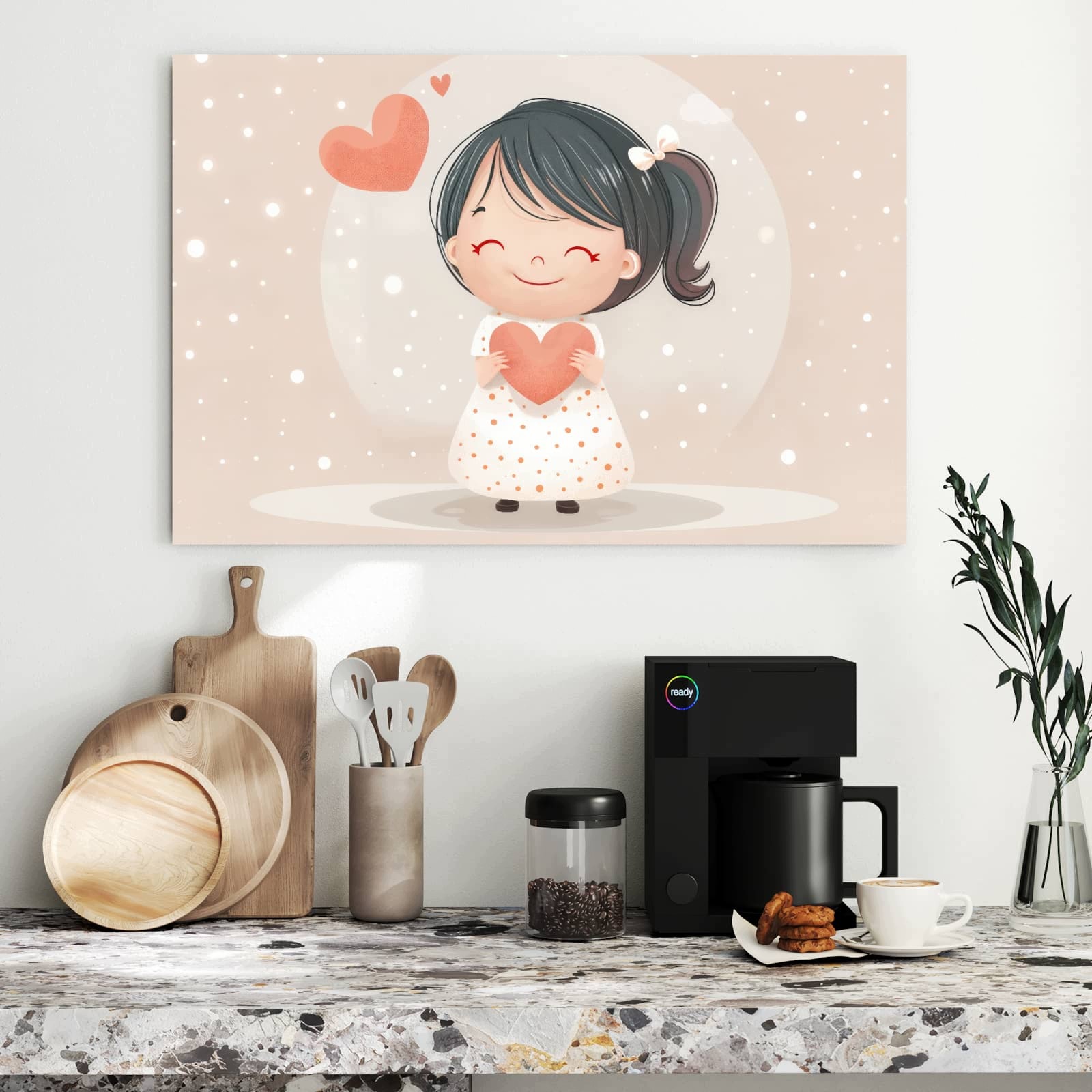 Magnetická tabule – obraz na zeď Roztomilá dívka se srdcem | 90 × 60 cm