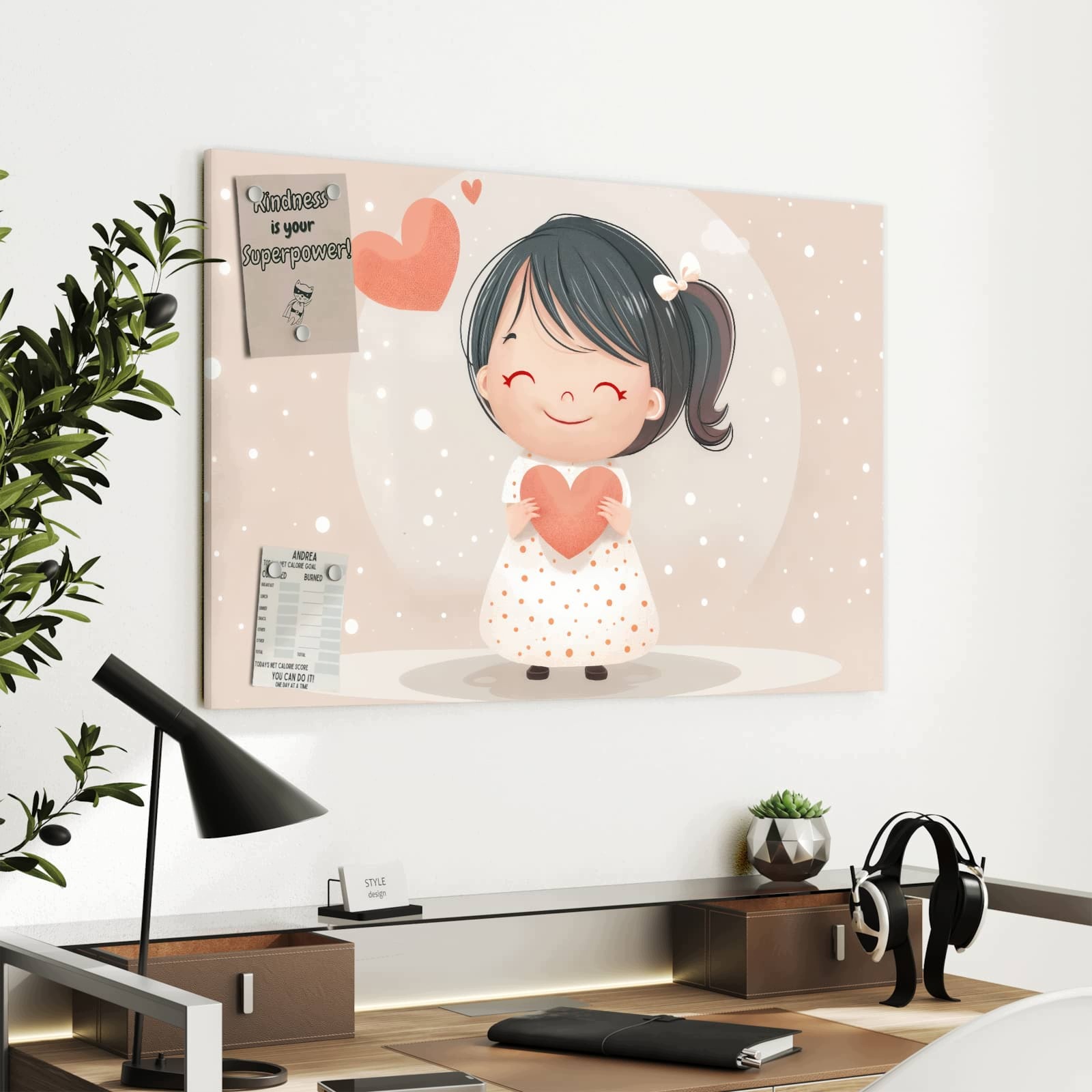 Magnetická tabule – obraz na zeď Roztomilá dívka se srdcem | 90 × 60 cm
