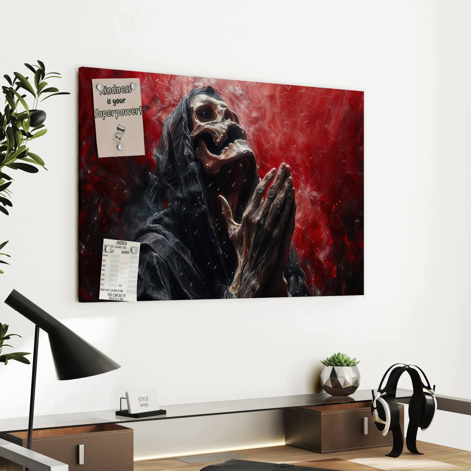 Magnetická tabule – obraz na zeď Modlící se kostlivec – ruce | 60 × 40 cm