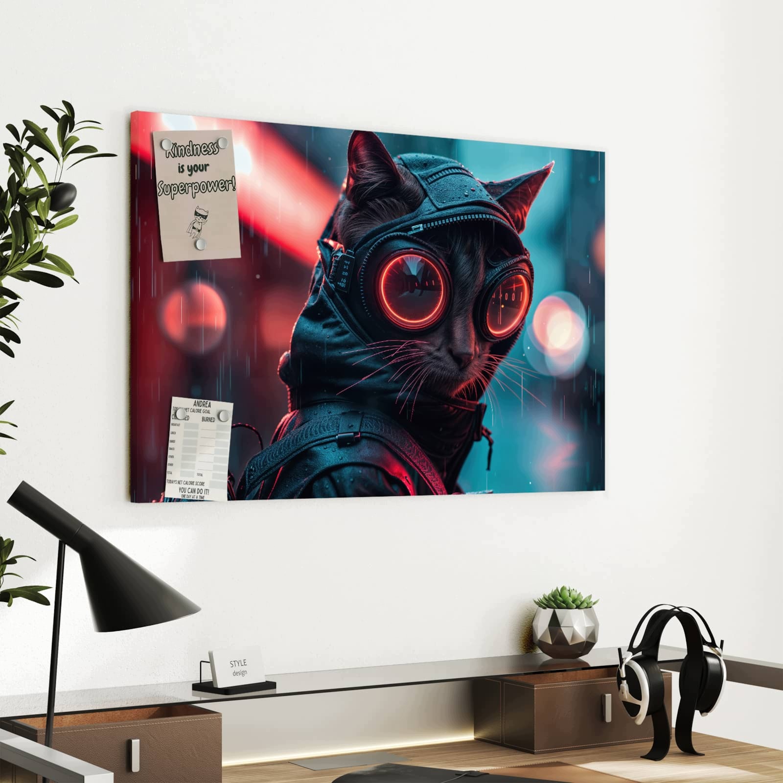 Magnetická tabule – obraz na zeď Kybernetická kočka – motiv 1 | 60 × 40 cm