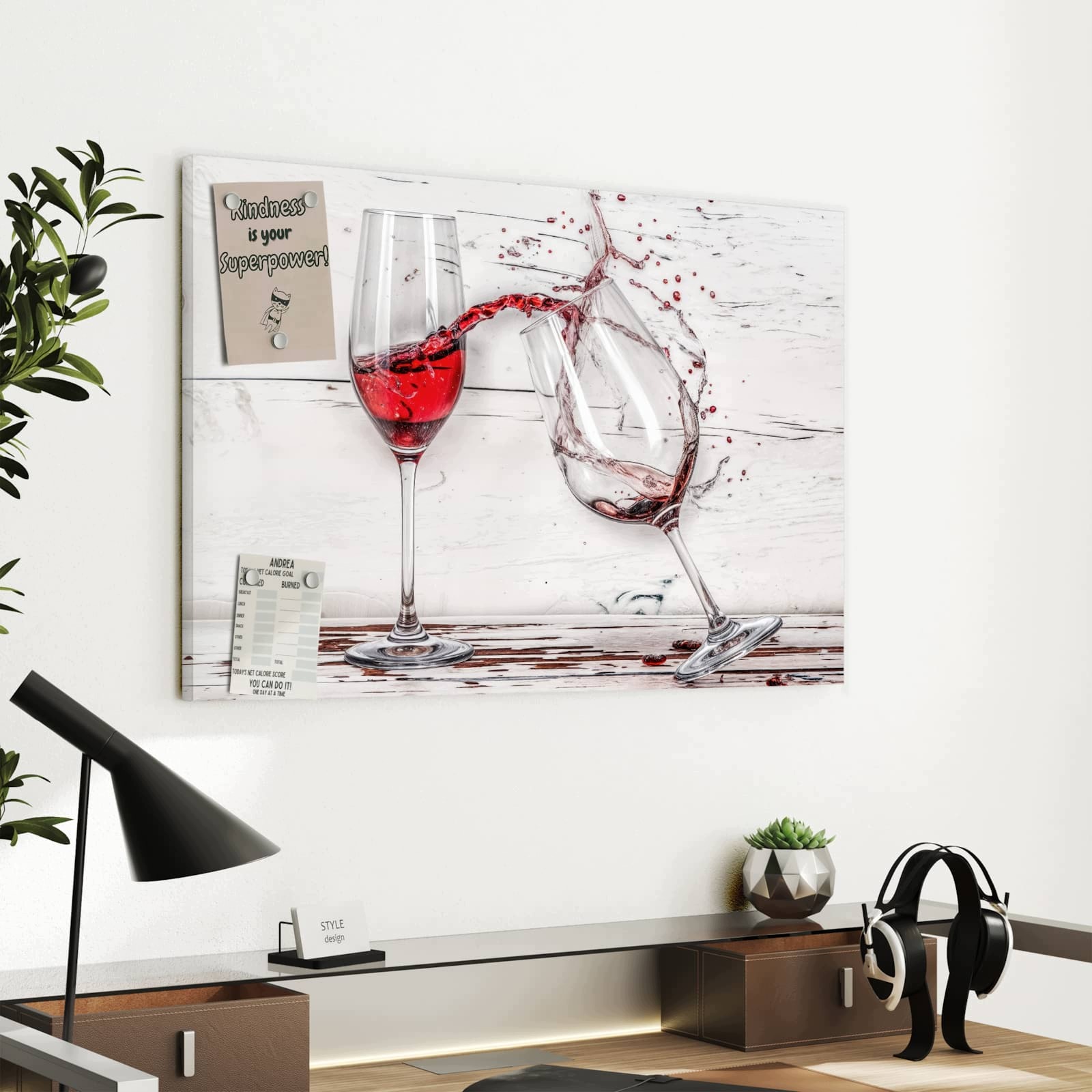 Magnetická tabule – obraz na zeď Padající sklenice na víno | 60 × 40 cm
