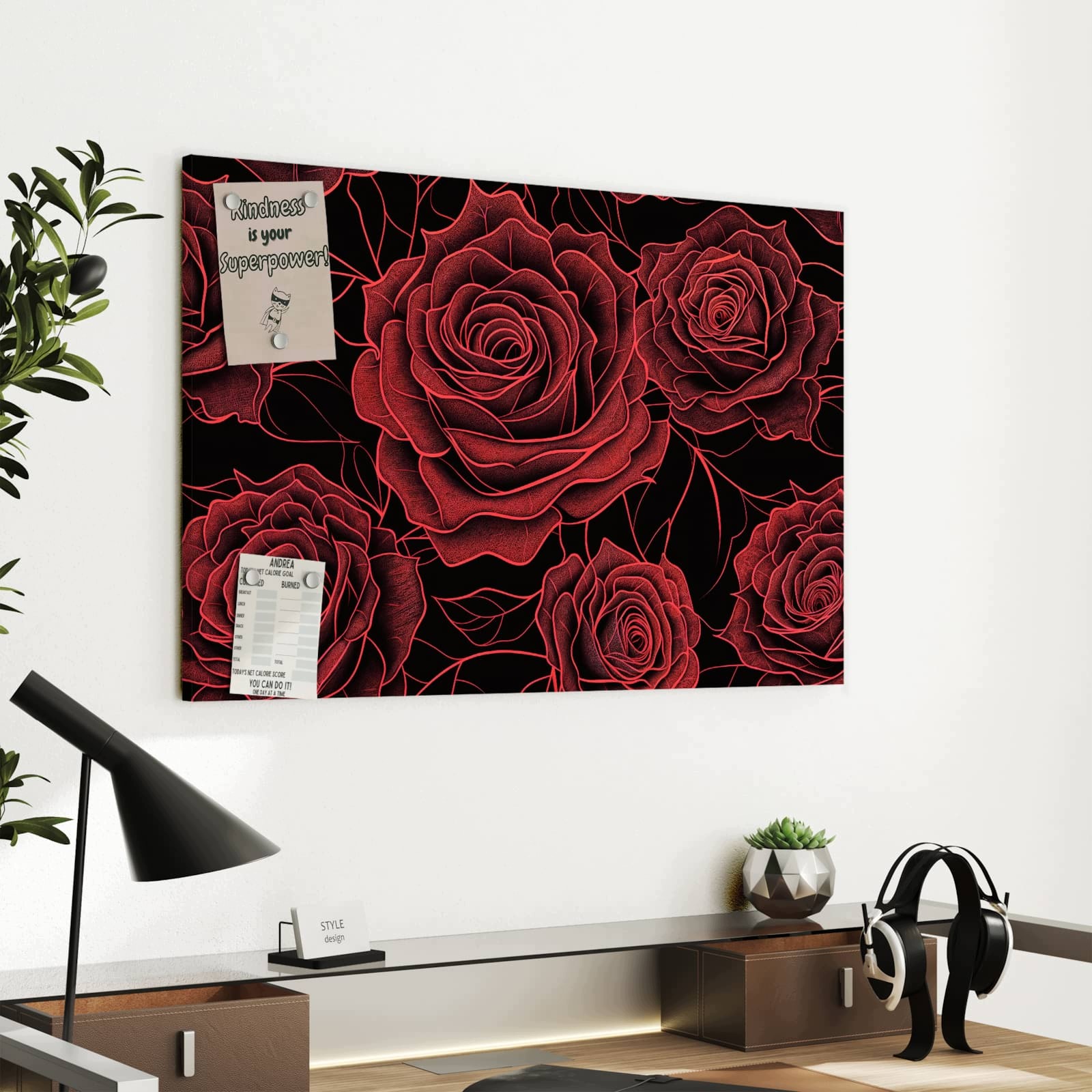 Magnetická tabule – obraz na zeď Růžovo-černý vzor | 60 × 40 cm