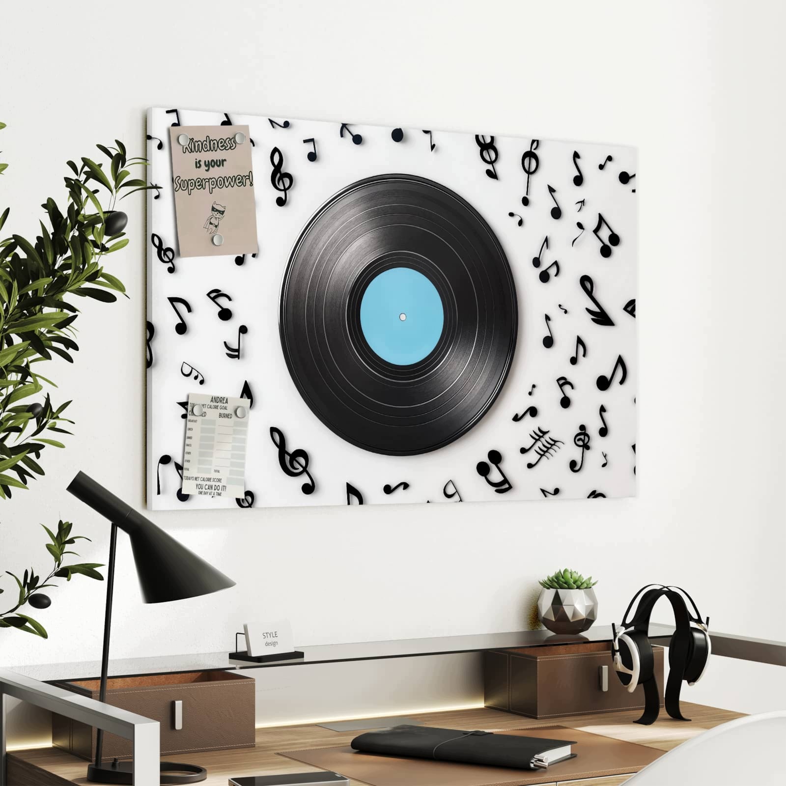 Magnetická tabule – obraz na zeď Vinylová deska a hudba | 90 × 60 cm