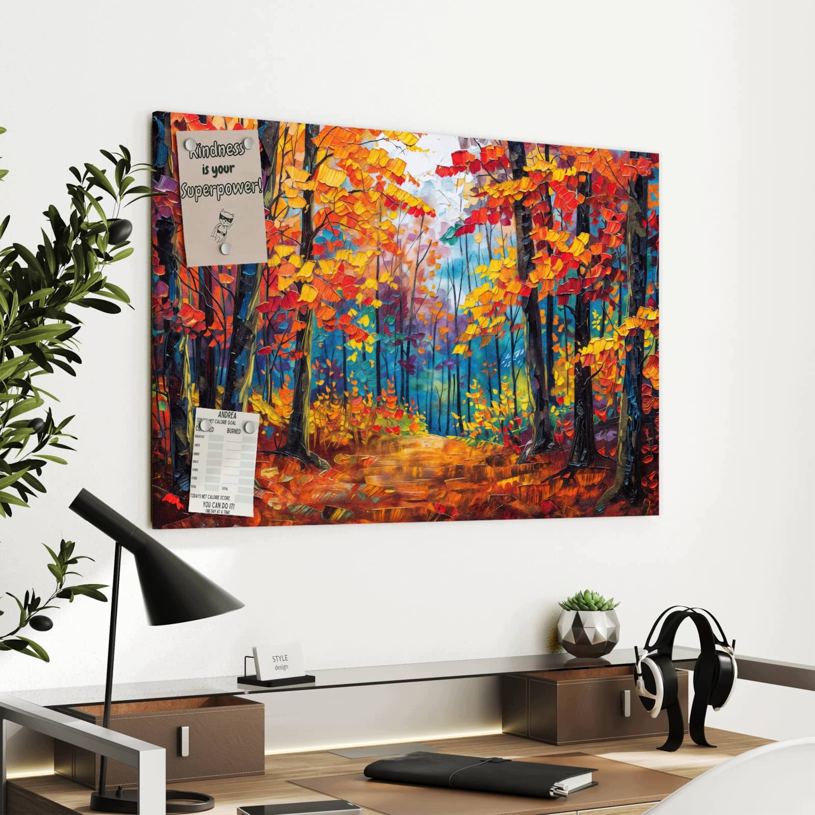 Magnetická tabule – obraz na zeď Podzimní les stezka | 90 × 60 cm