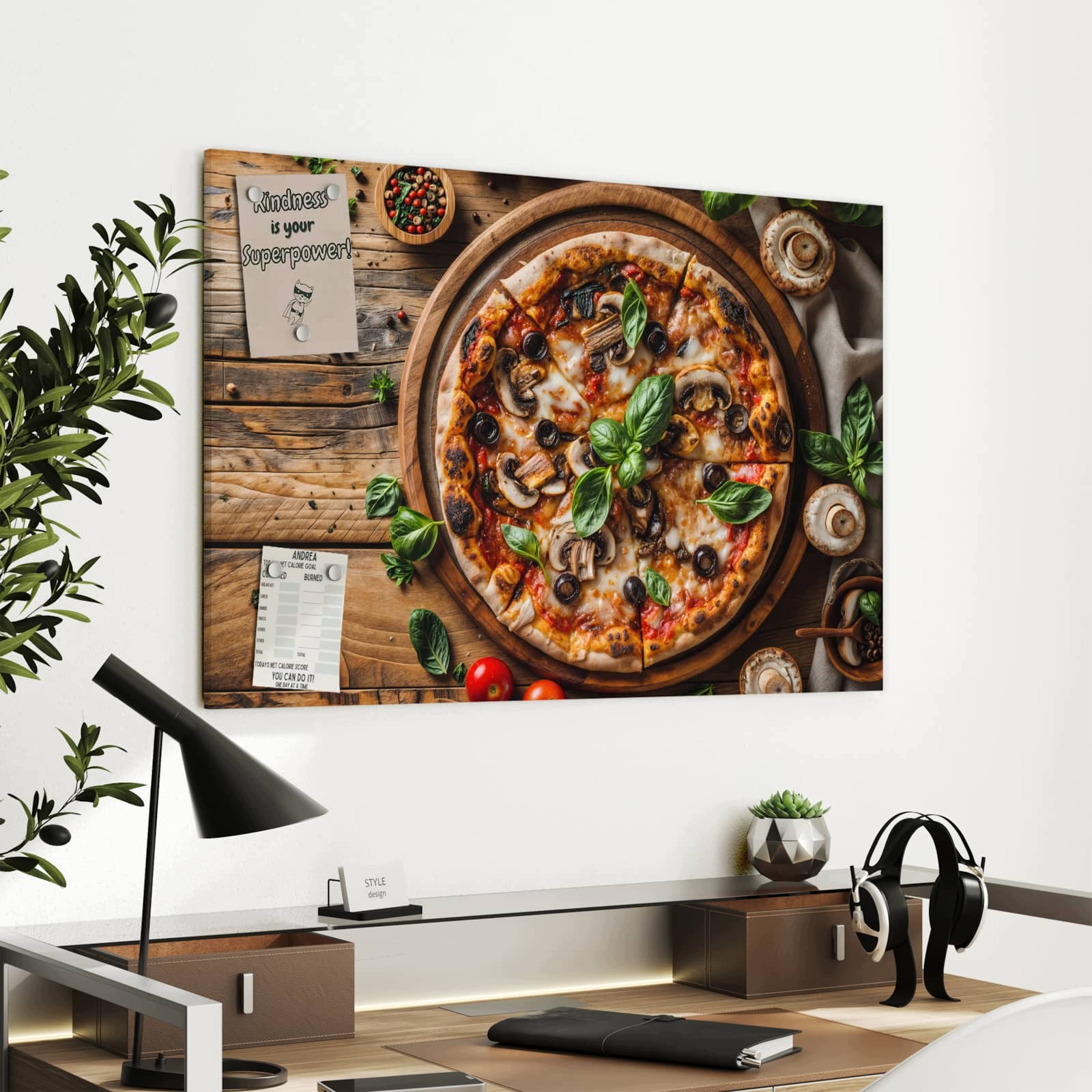 Magnetická tabule – obraz na zeď Dřevěný stůl pizza | 90 × 60 cm