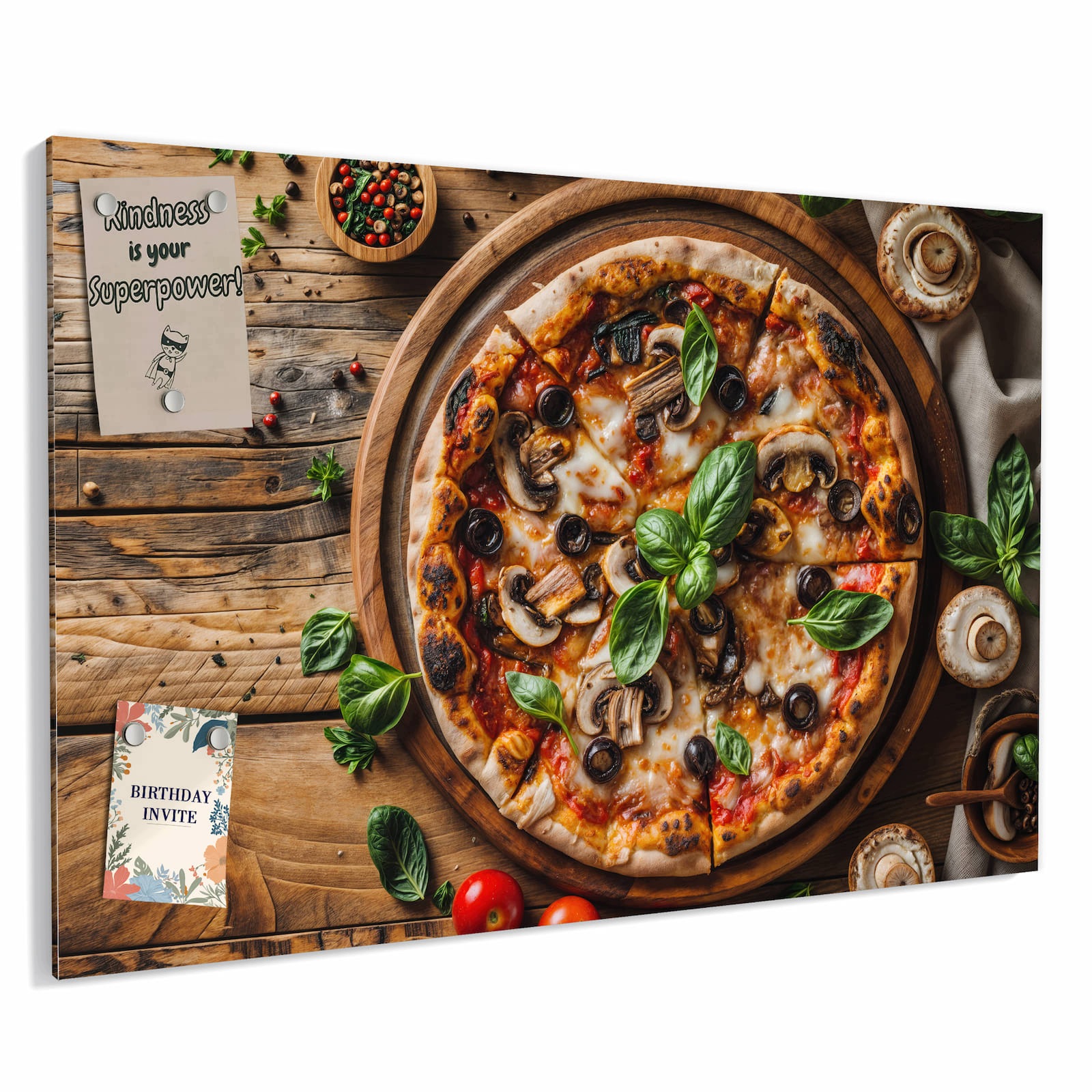 Magnetická tabule – obraz na zeď Dřevěný stůl pizza | 90 × 60 cm