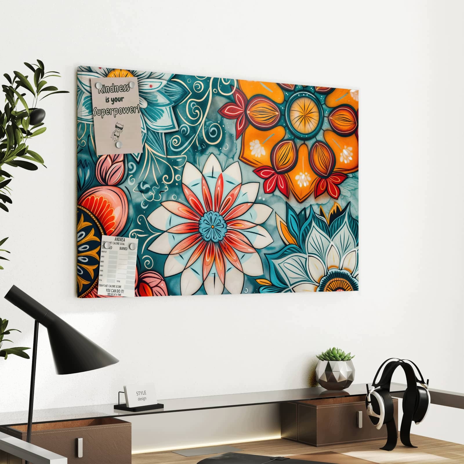 Magnetická tabule – obraz na zeď Květinová mandala | 60 × 40 cm