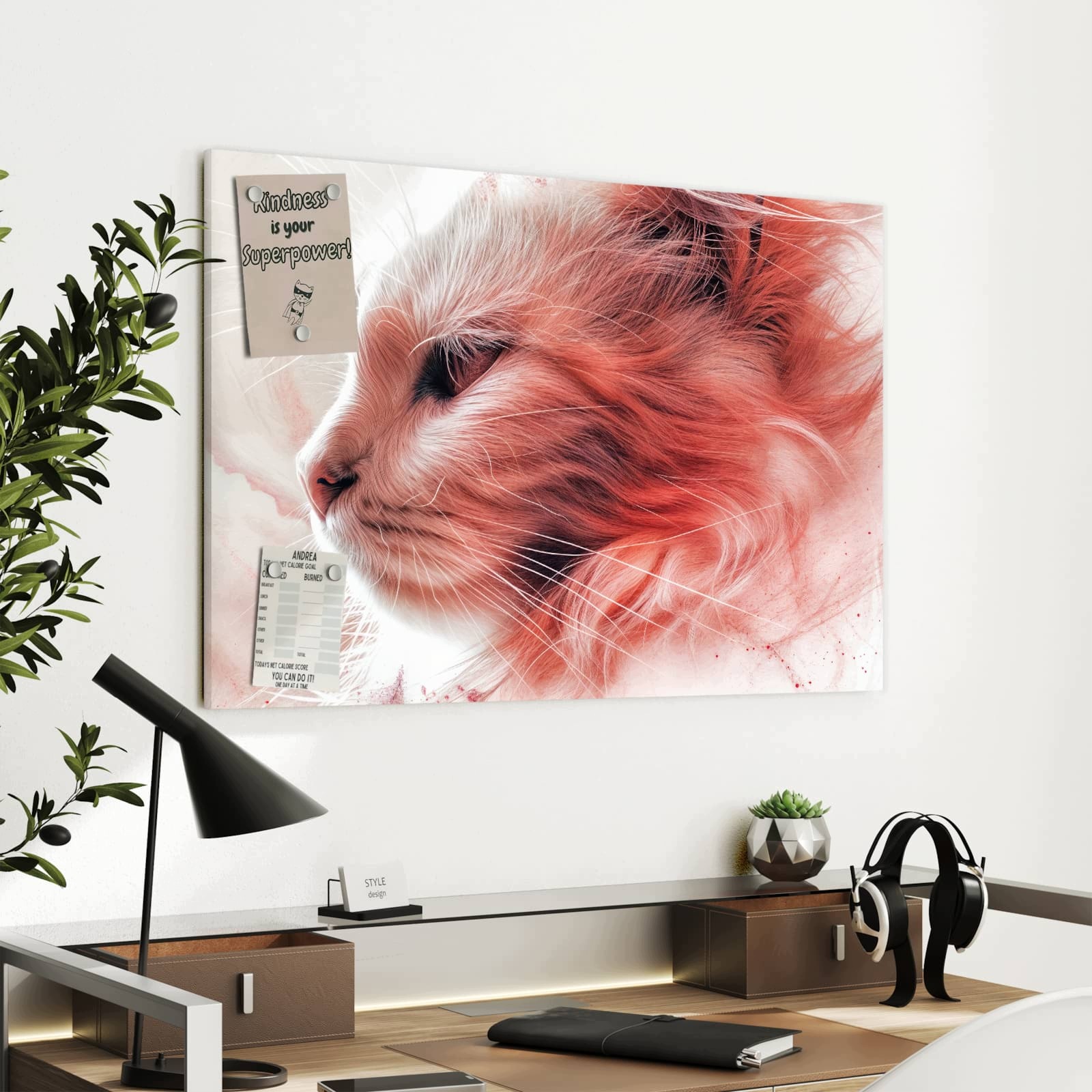 Magnetická tabule – obraz na zeď Profil kočky s růžemi | 90 × 60 cm
