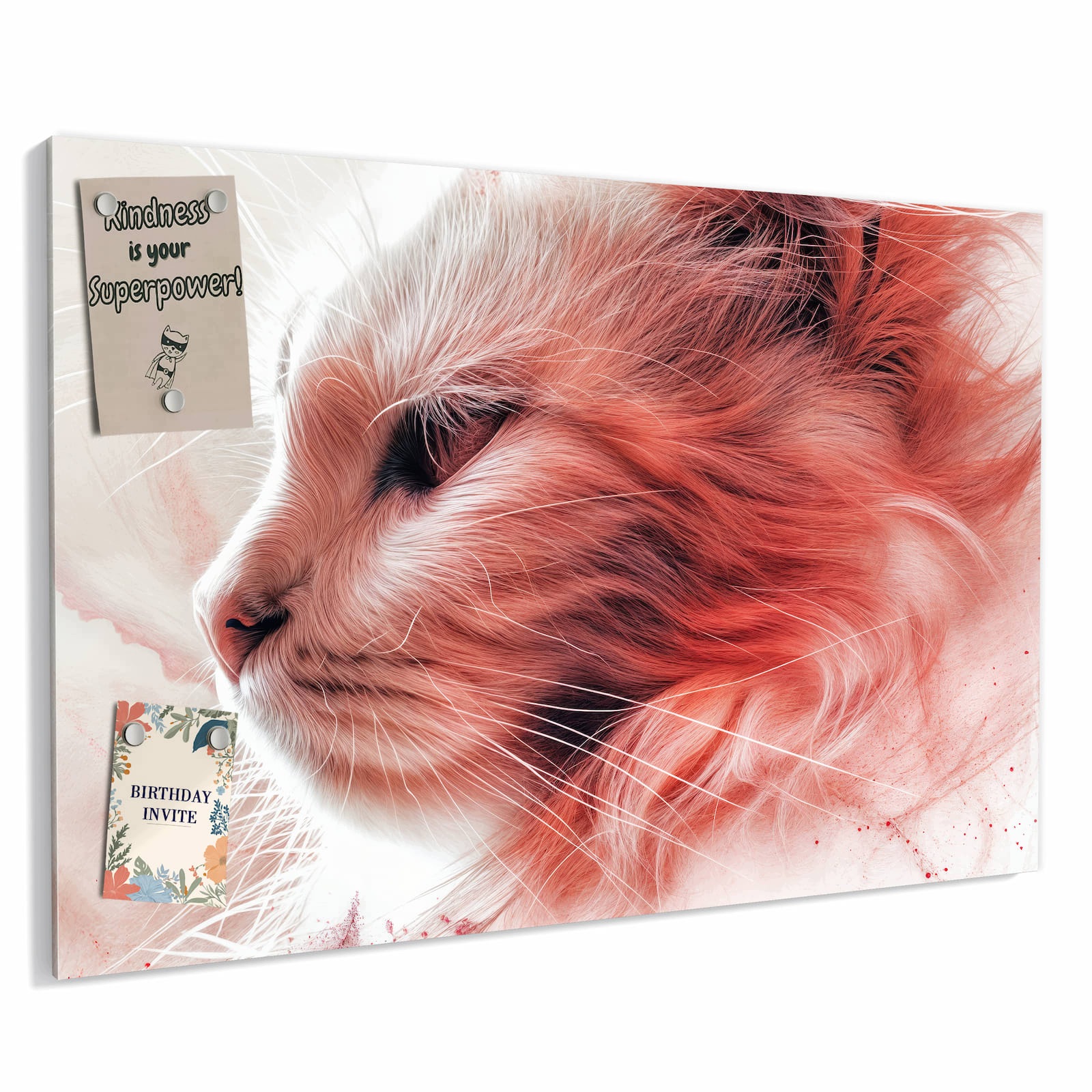 Magnetická tabule – obraz na zeď Profil kočky s růžemi | 90 × 60 cm