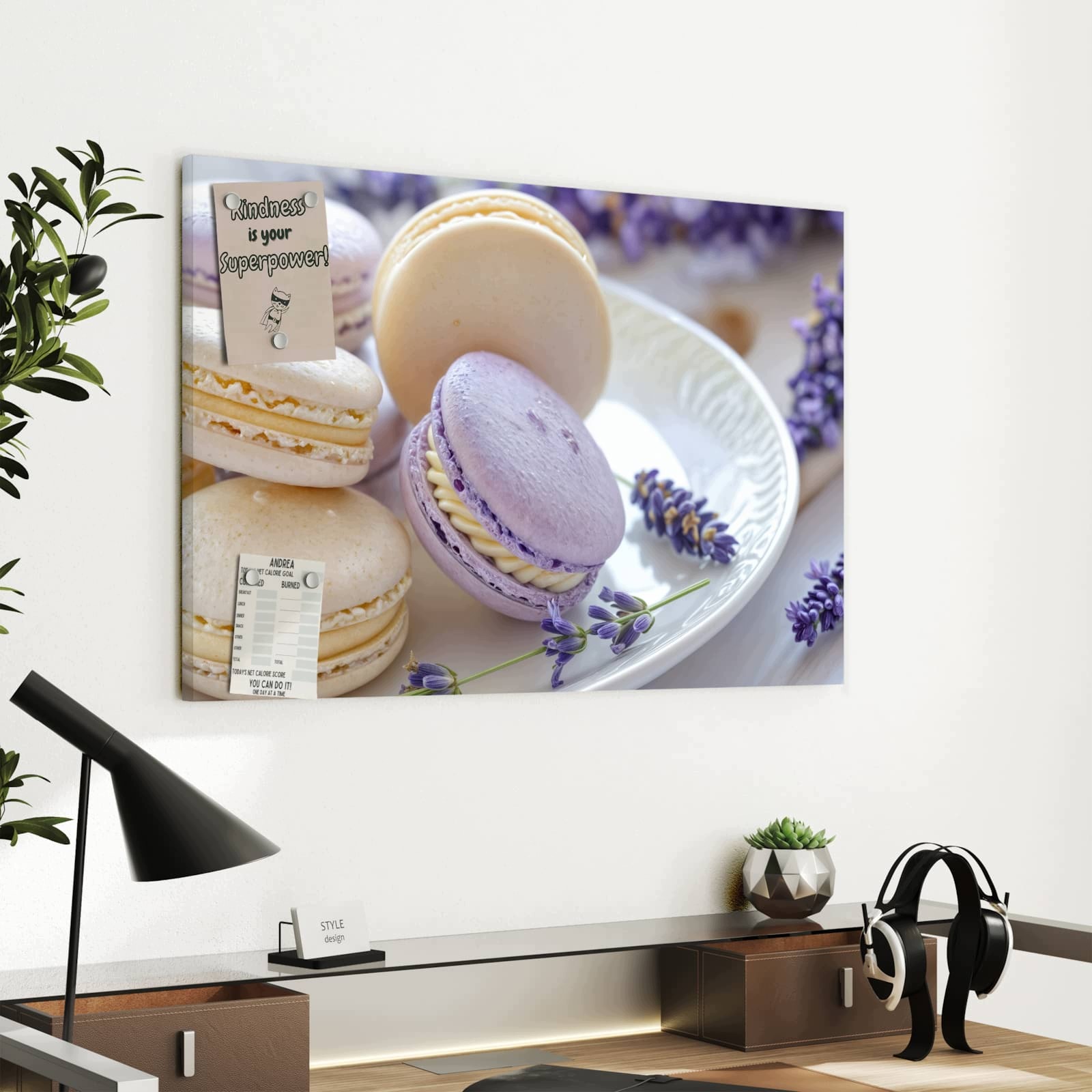 Magnetická tabule – obraz na zeď Levandule a makronky | 60 × 40 cm