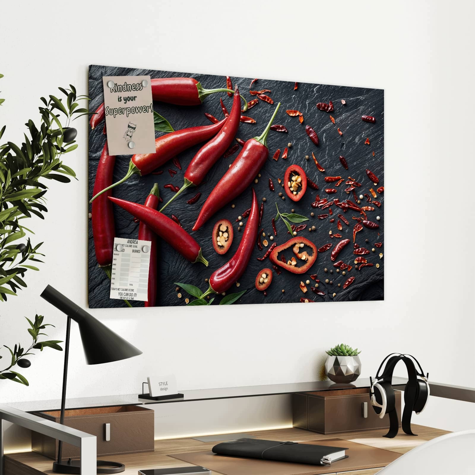 Magnetická tabule – obraz na zeď Červené chilli papričky | 90 × 60 cm