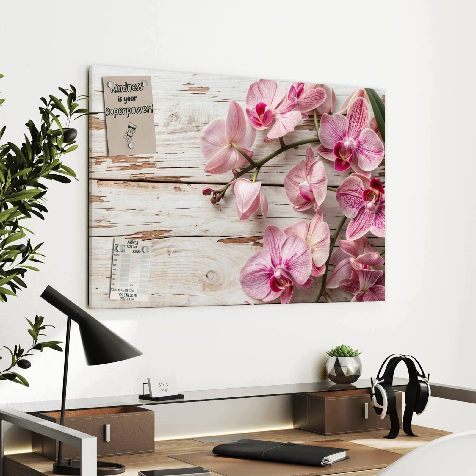Magnetická tabule – obraz na zeď Orchideje dřevo | 90 × 60 cm