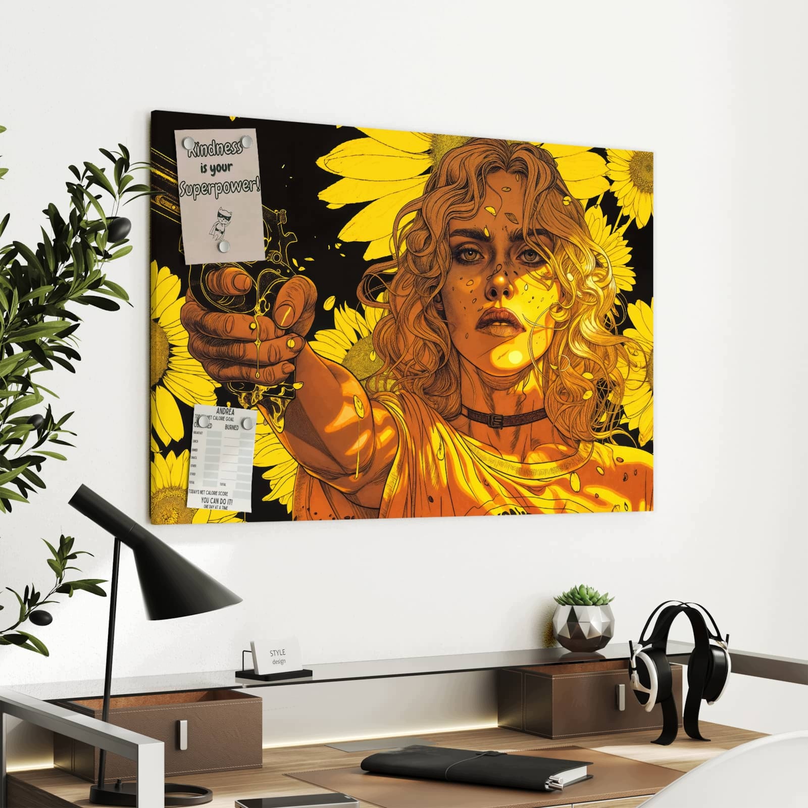 Magnetická tabule – obraz na zeď Dívka se slunečnicí | 90 × 60 cm