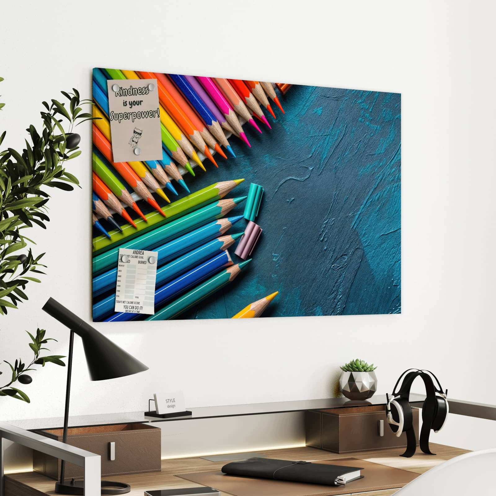 Magnetická tabule – obraz na zeď Pastelky dřevo | 90 × 60 cm
