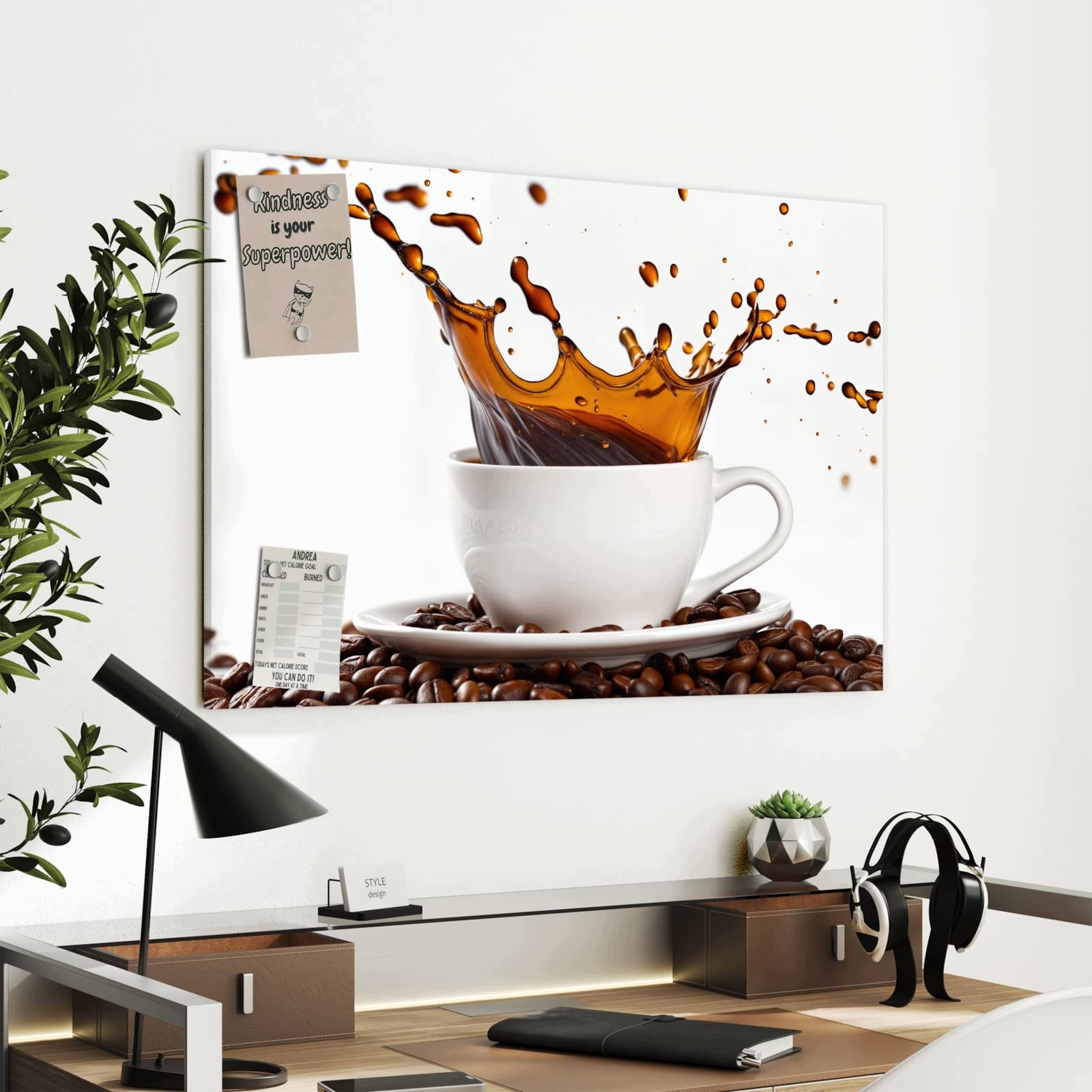 Magnetická tabule – obraz na zeď Cákance kávy | 90 × 60 cm