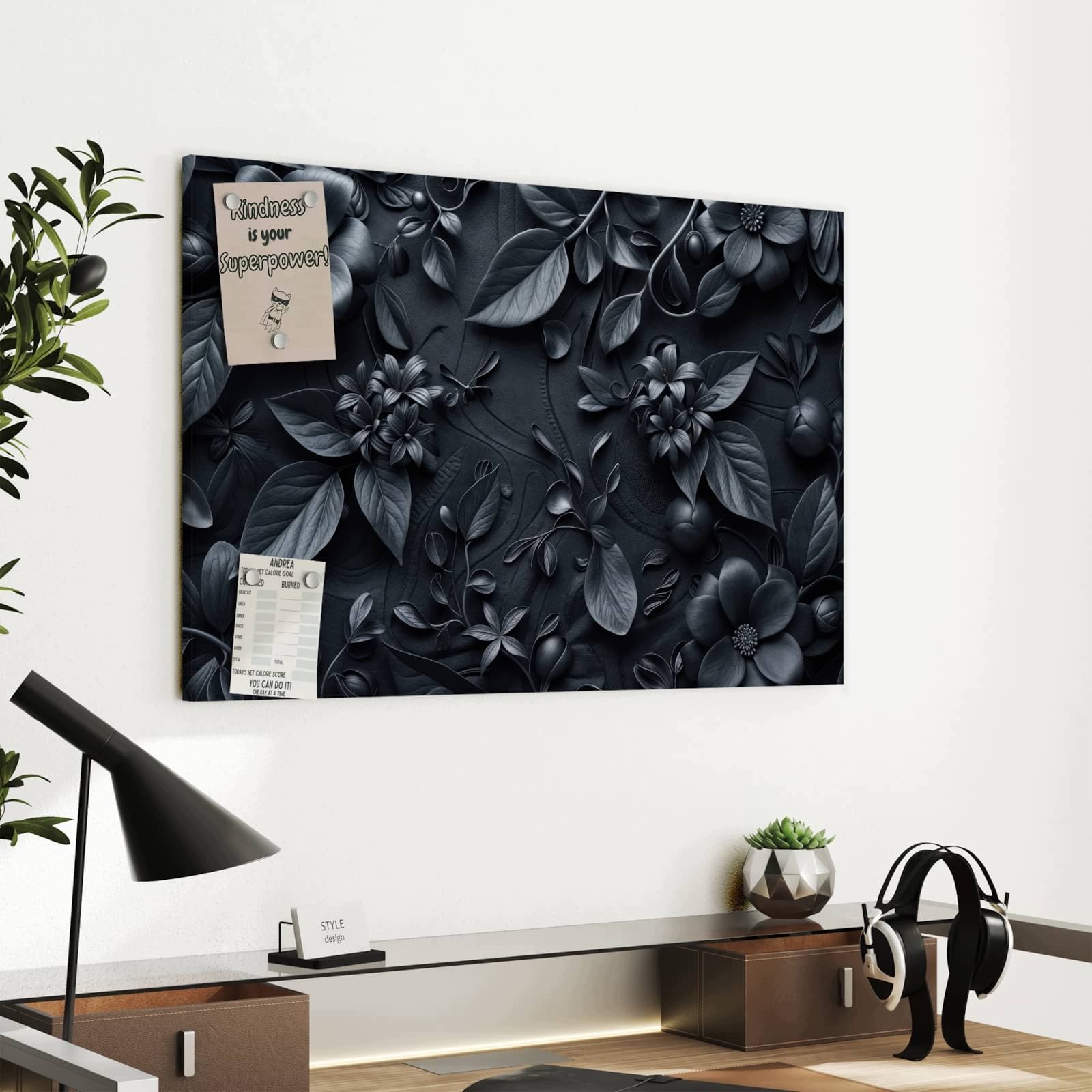 Magnetická tabule – obraz na zeď Tmavý květinový vzor | 60 × 40 cm