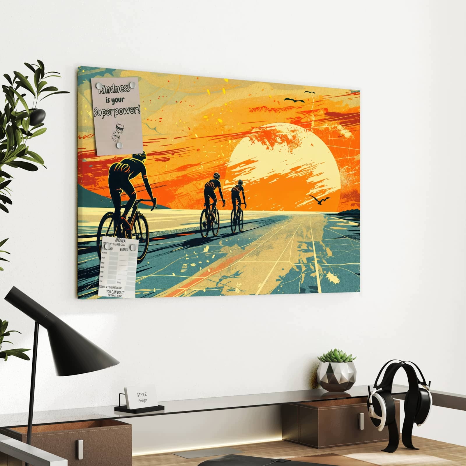 Magnetická tabule – obraz na zeď Cyklista západ slunce | 60 × 40 cm