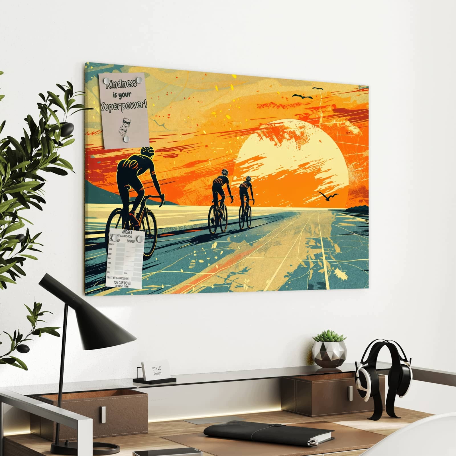 Magnetická tabule – obraz na zeď Cyklista západ slunce | 90 × 60 cm