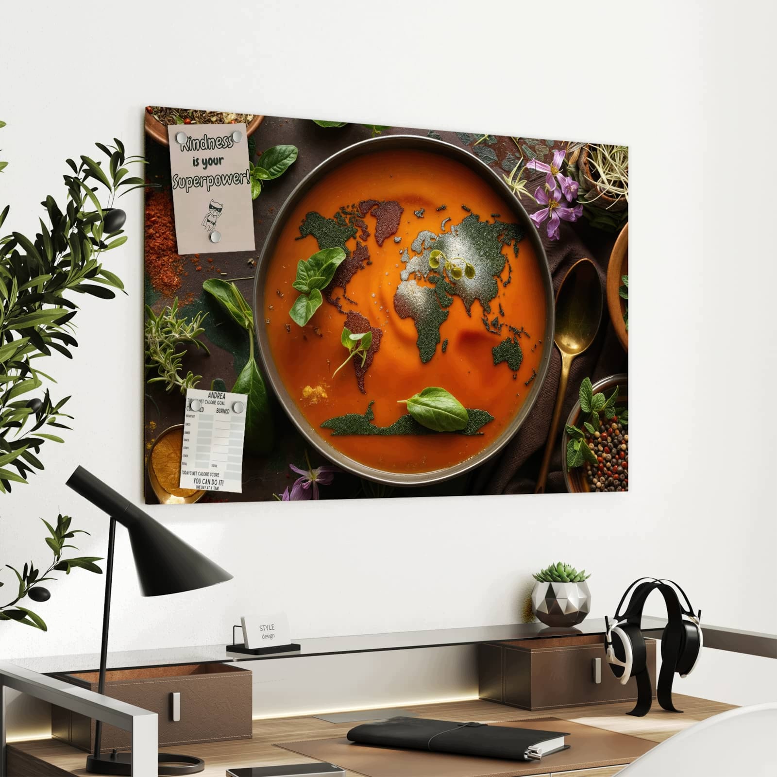 Magnetická tabule – obraz na zeď Mapa světa polévka | 90 × 60 cm