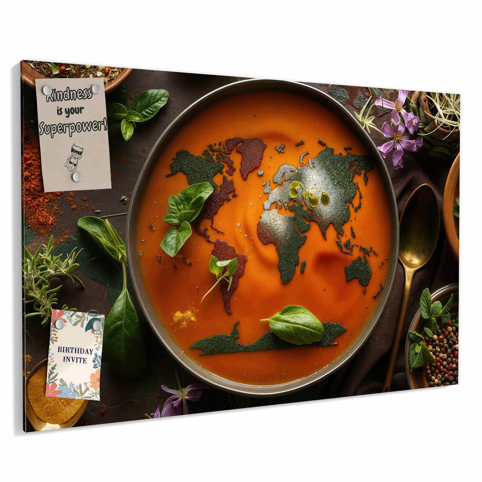 Magnetická tabule – obraz na zeď Mapa světa polévka | 90 × 60 cm