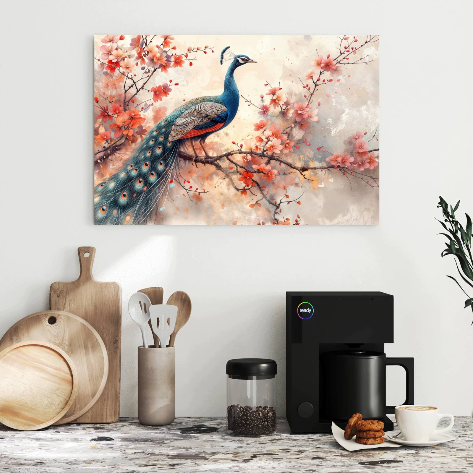 Magnetická tabule – obraz na zeď Páv a květiny | 60 × 40 cm