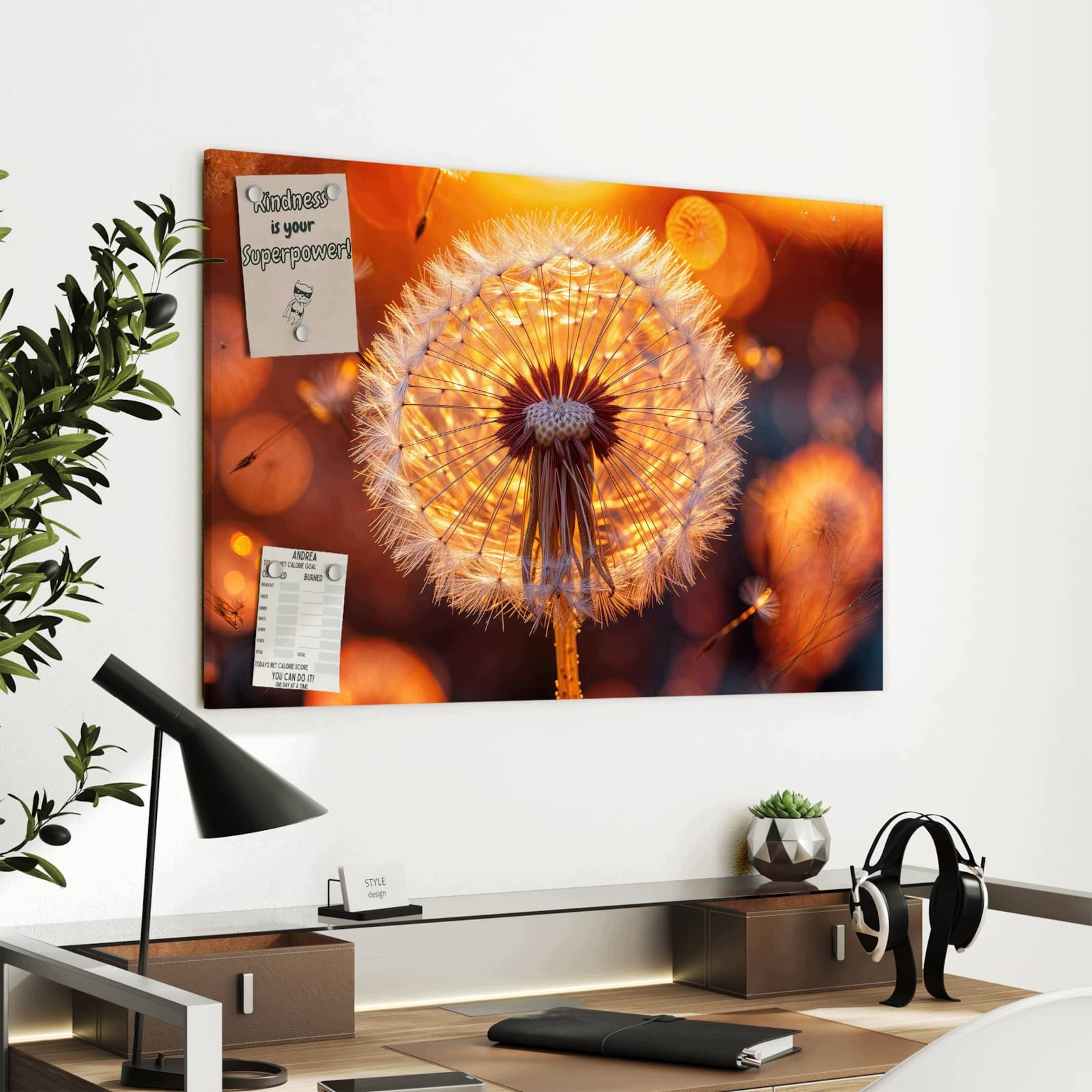 Magnetická tabule – obraz na zeď Zářící pampeliška lékařská | 90 × 60 cm